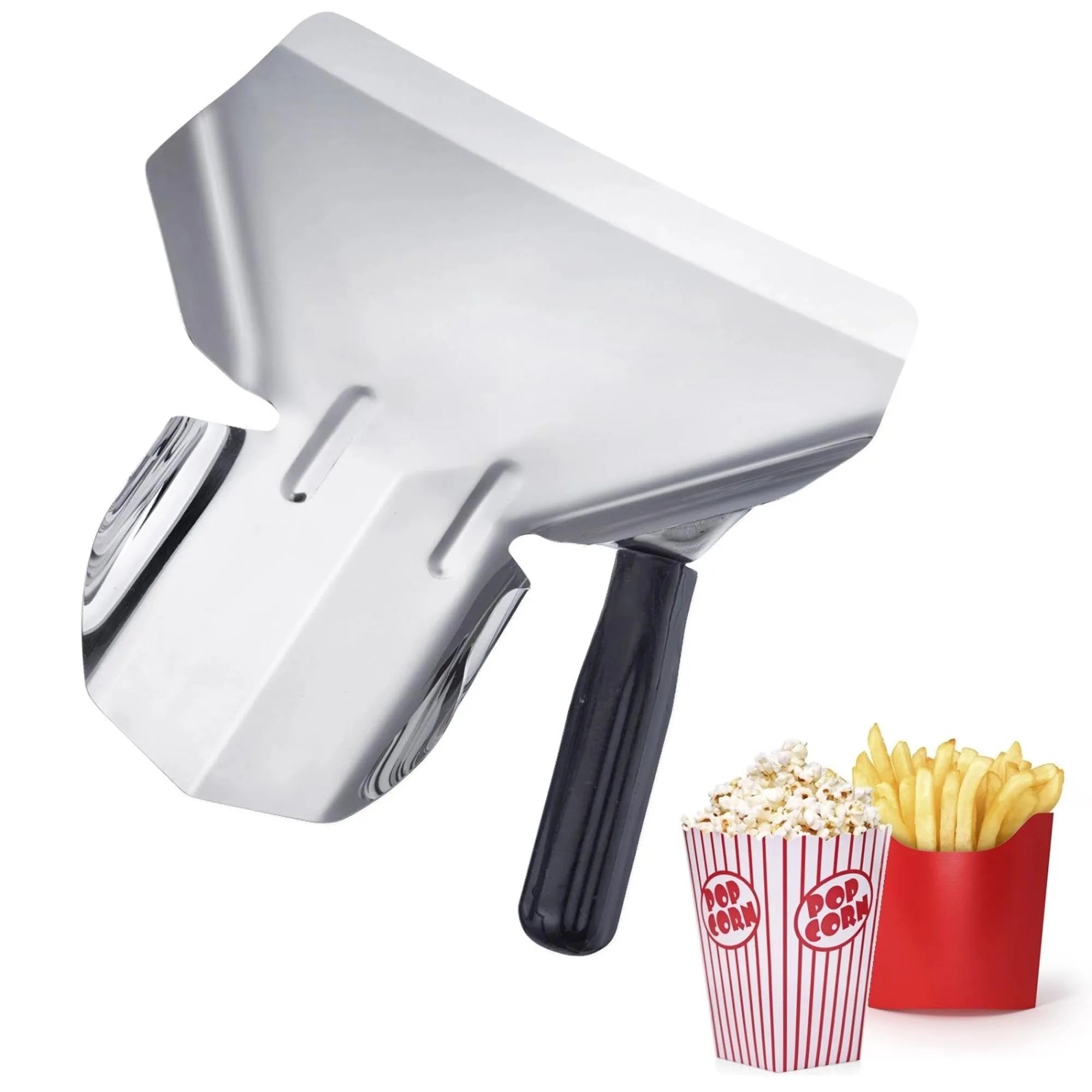 Praktische Edelstahl-Schaufel von Westmark für Popcorn & Pommes, ergonomisch, langlebig, spülmaschinenfest, ideal für Rechtshänder.