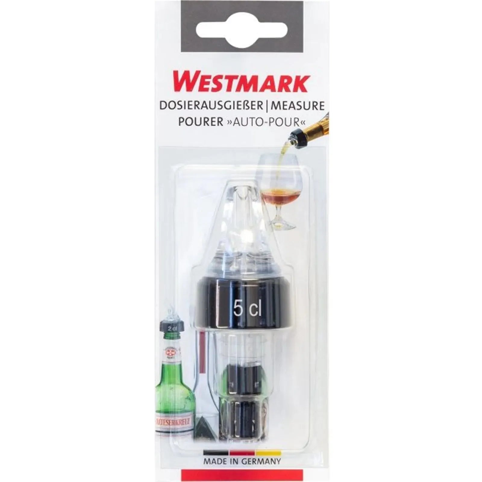 Dosierausgießer Auto-Pour 5,0 cl von Westmark, glasklar, für präzises und tropffreies Dosieren von Flüssigkeiten, robust und praktisch.