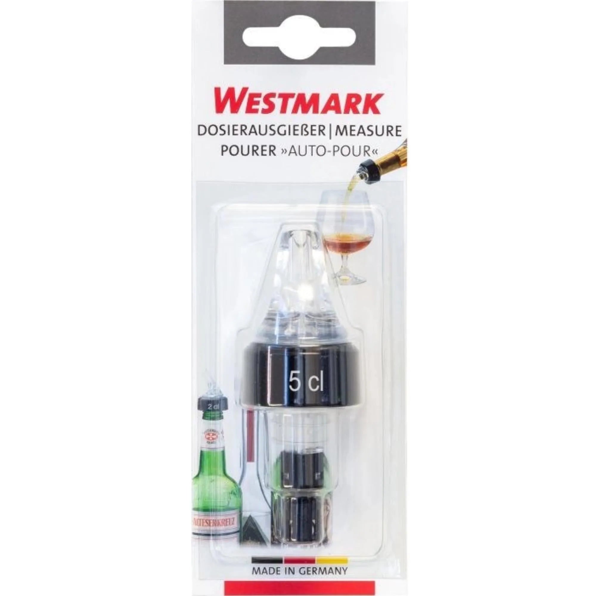 Präziser Dosierausgießer Auto-Pour 5,0 cl von Westmark, glasklar, ideal für sauberes und genaues Ausgießen von Flüssigkeiten.