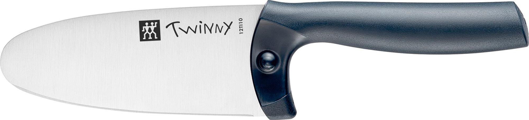 Das Zwilling Twinny Kinderkochmesser, 10 cm, blau, bietet Sicherheit und Spaß für Kinder beim Kochen und fördert ihre Fähigkeiten.