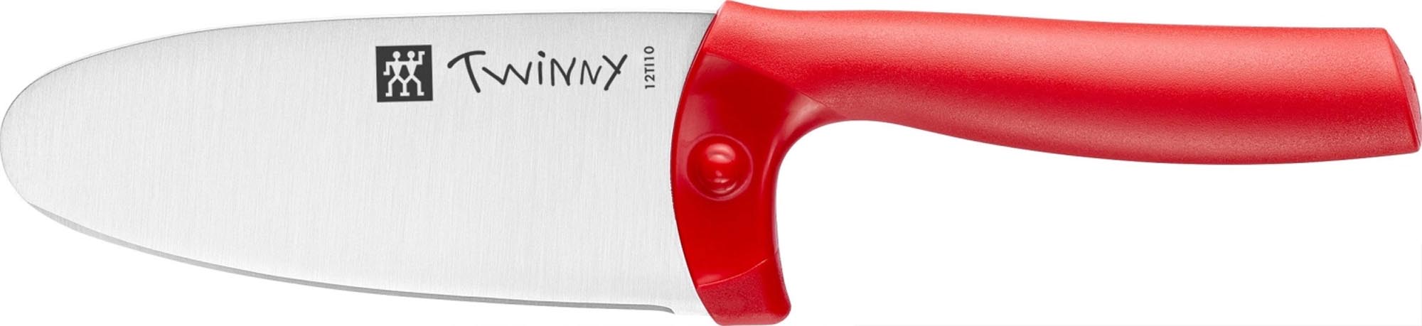 Das Zwilling Twinny Kinderkochmesser, 10 cm, in Rot, bietet Kindern eine sichere und spielerische Einführung ins Kochen.