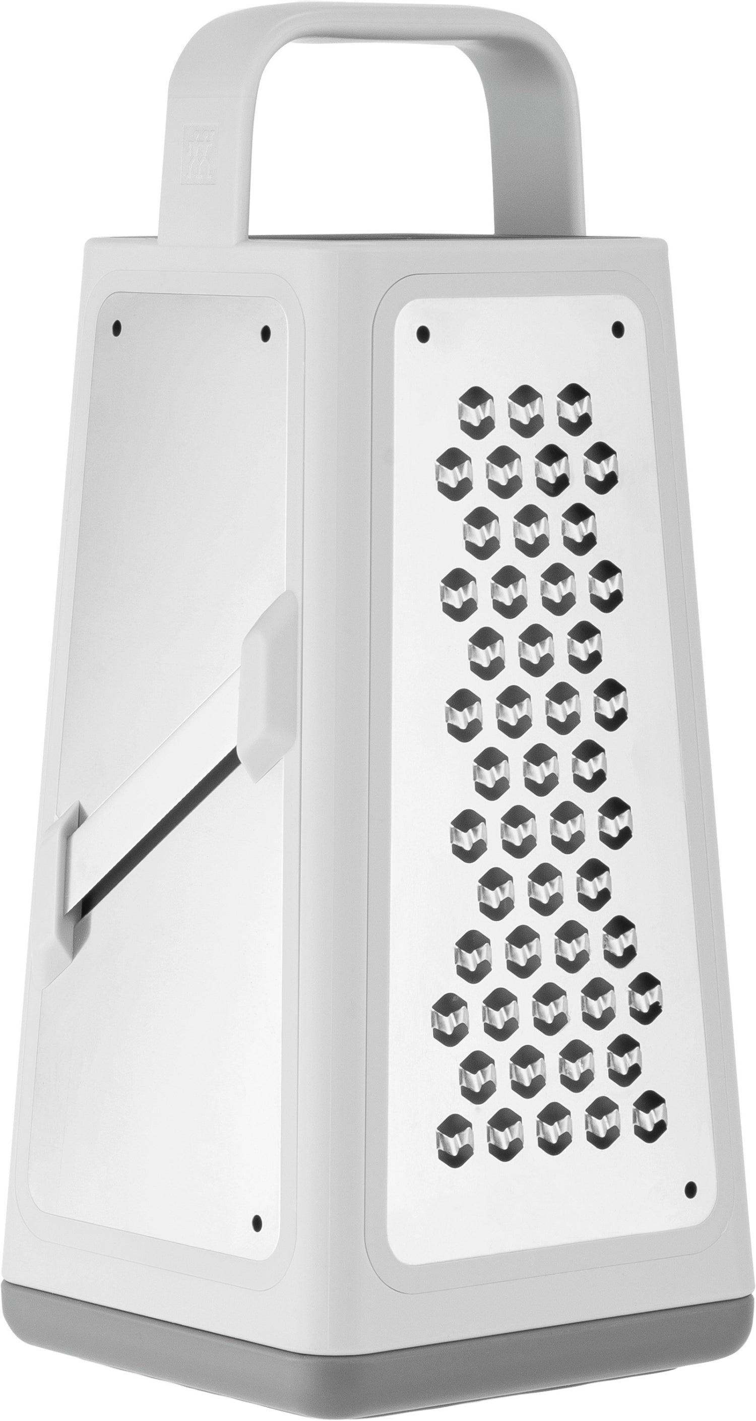 Elegante Zwilling Z-Cut Vierkantreibe in Grau, 6-in-1 Funktionalität für müheloses Reiben und Zerkleinern in der modernen Küche.
