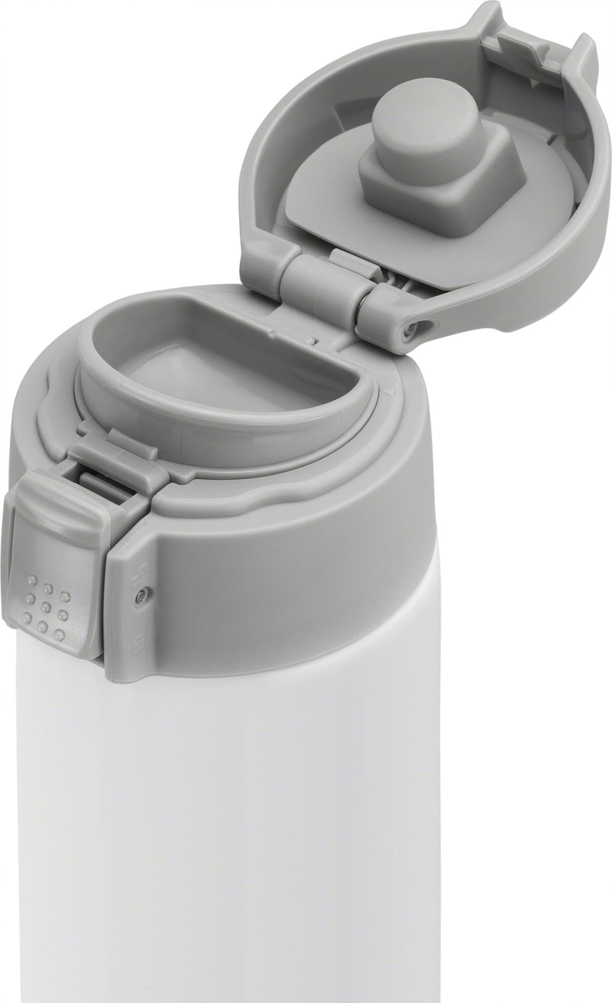 Stylische Thermo Travel Mug von Zwilling (450 ml) in Silber-Weiss: Hochwertiger Edelstahl, hervorragende Isolierung, sicher und leicht zu reinigen.
