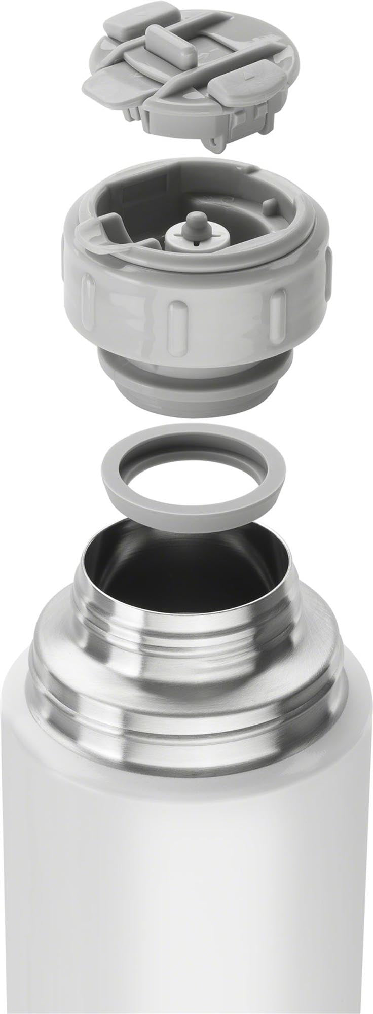 Zwilling 1L Thermo-Flasche, silber-weiß, hält Getränke stundenlang heiß.
