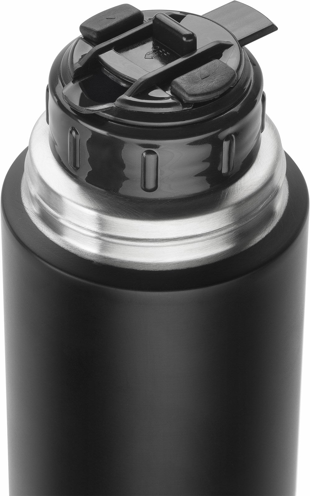 Hochwertige Zwilling Thermo-Vakuumflasche, 1.000 ml, in stilvollem Matt-Schwarz. Ideal für heiße und kalte Getränke unterwegs.