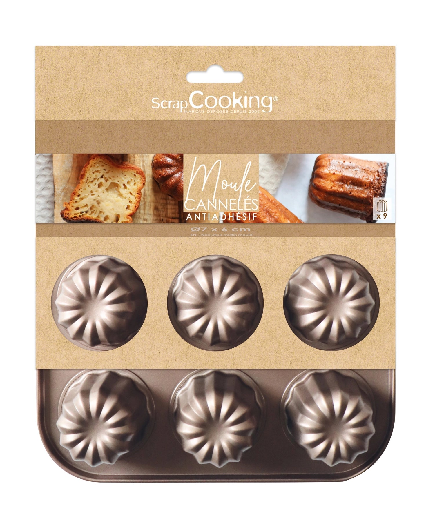 Backform für 9 Cannelé von Scrap Cooking, antihaftbeschichtet, ideal für die Zubereitung von köstlichen französischen Cannelés.