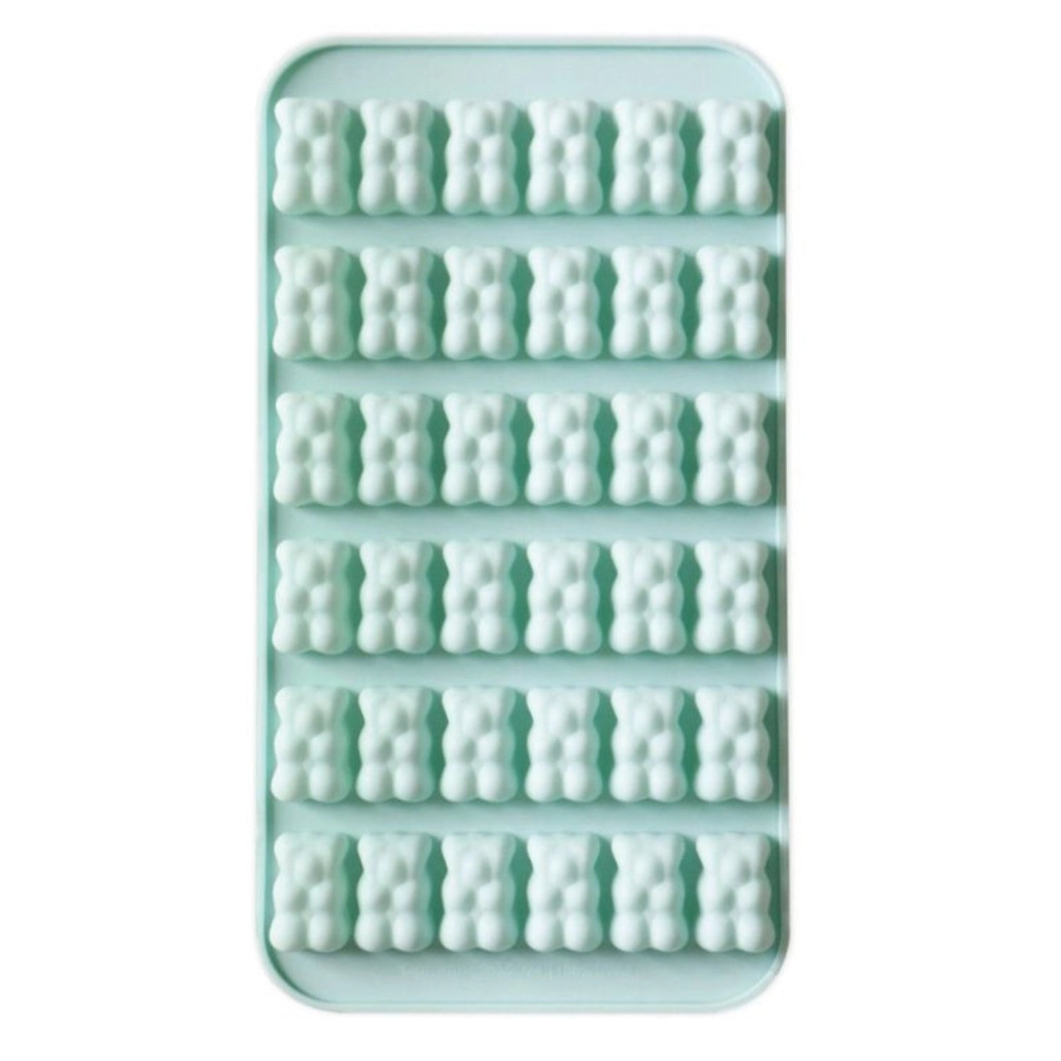 Bunte Silikonbackform mit 36 kleinen Fächern für Gummibären, perfekt für das Backen von süßen Leckereien und Snacks.