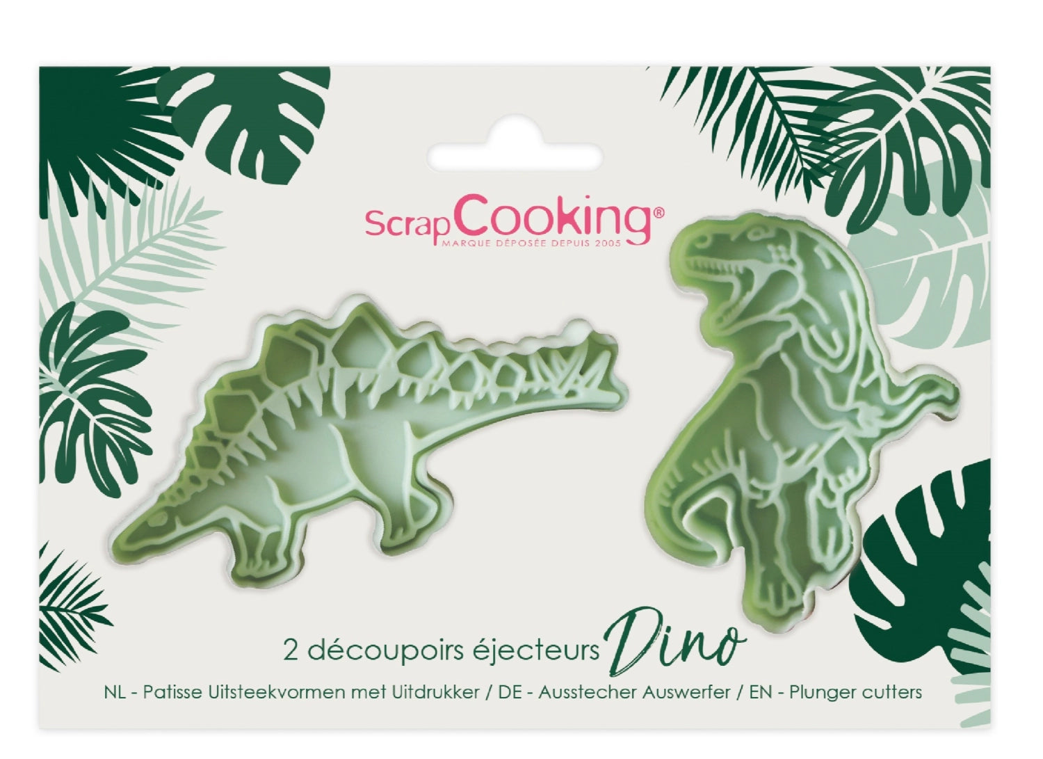 Zwei Dino-Ausstechformen aus Edelstahl, perfekt für kreative Keksdesigns und Backspaß für Kinder und Erwachsene.