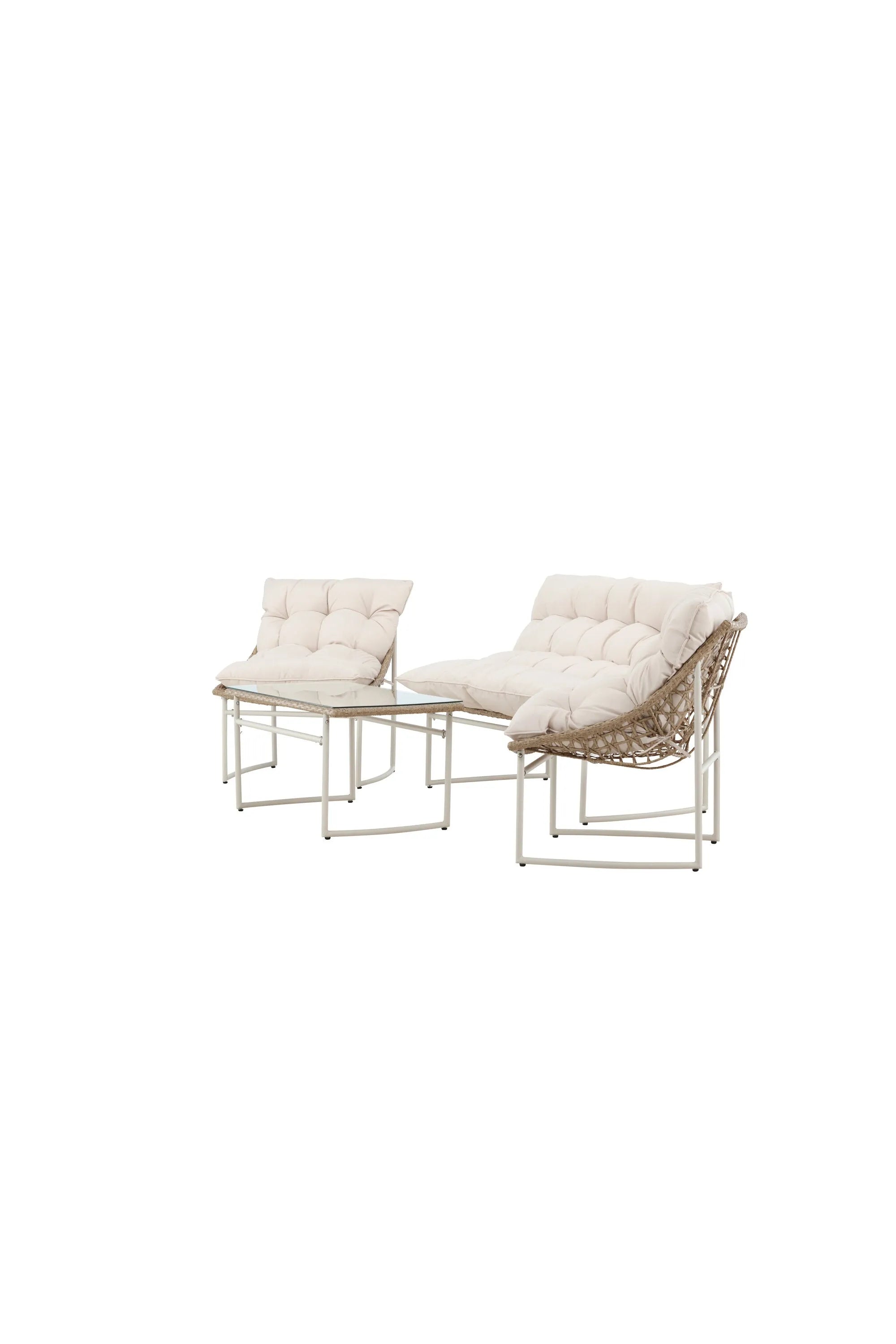 Das Tina Sofa Set von Venture Home verwandelt Ihren Außenbereich in eine stilvolle Oase mit einem robusten Stahlrahmen und eleganten Rattan-Elementen.