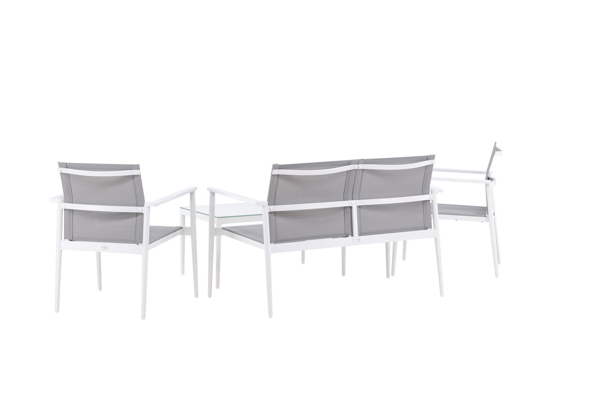 Weisses Break Sofa Outdoorset von Venture Home mit Aluminiumrahmen und grauem Textilene-Bezug, Loungeset für den Aussenbereich