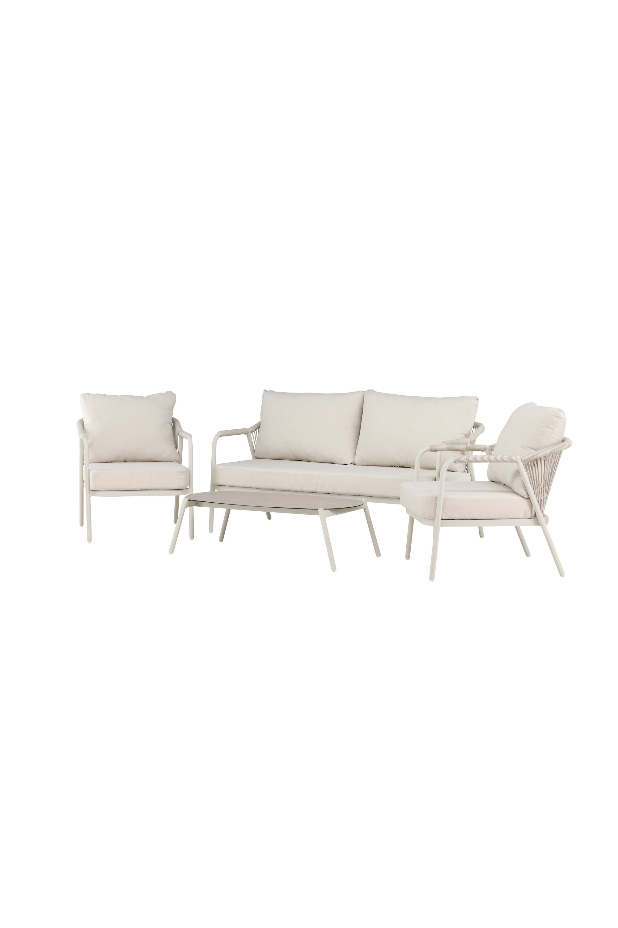 Das Sicily Lounge-Set von Venture Home: Eleganz und Komfort für Ihren Außenbereich. Robustes Aluminium, weiche Polyesterkissen, stilvolle Glasplatte.