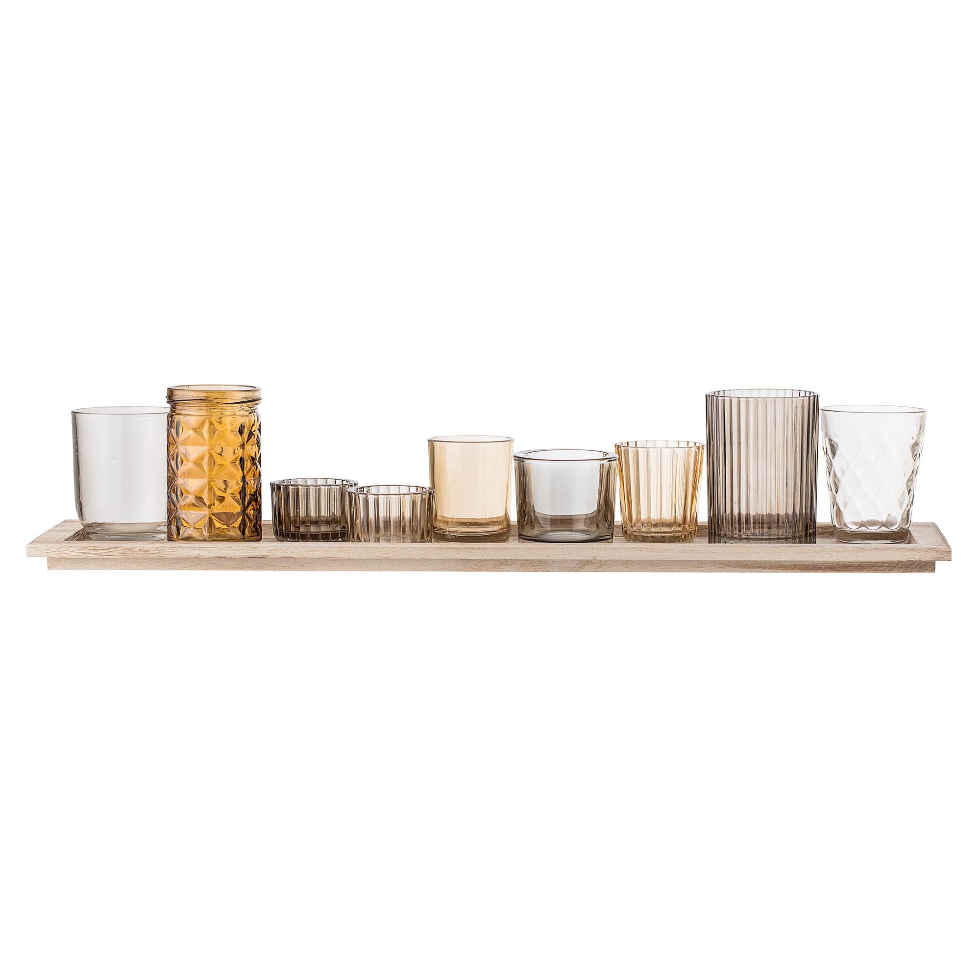 Sanga Tablett mit Teelichthaltern, Braun, Glas in Brown präsentiert im Onlineshop von KAQTU Design AG. Teelichthalter ist von Bloomingville