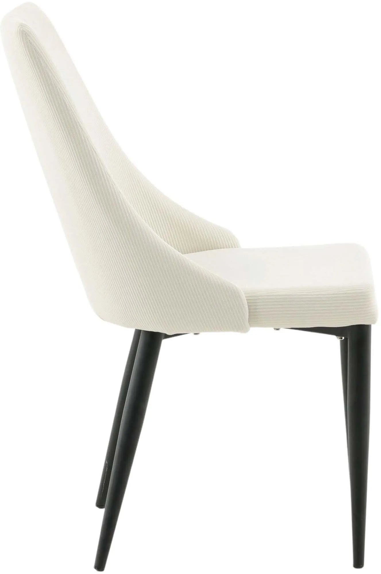 Der Leone Stuhl von Venture Home: Stilvolles Design, cremeweißer Manchester-Stoff, robuste Metallbeine, ergonomisch und komfortabel.
