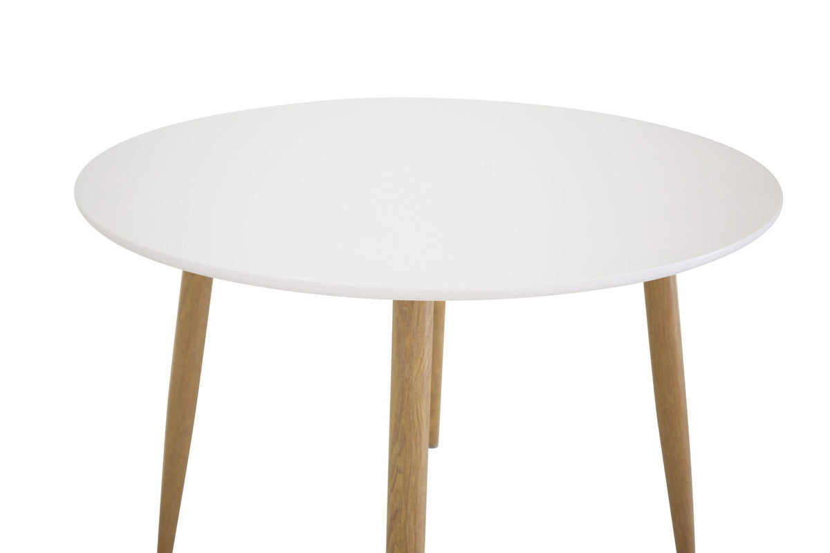 Weisser Esstisch Plaza von Venture Home mit Tischplatte aus MDF und Untergestell aus naturfarbenem Stahl, Masse 100x75 cm.