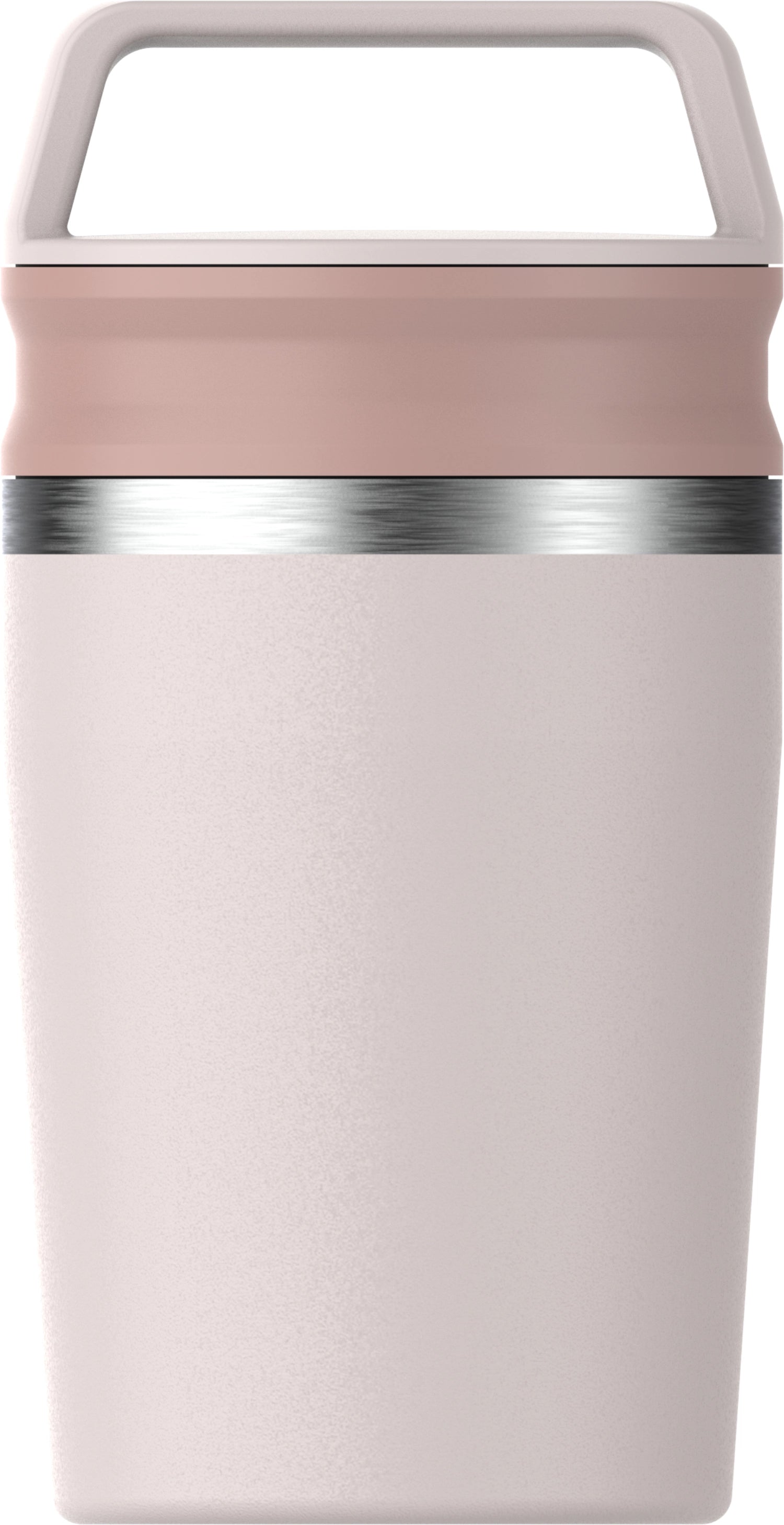 Eleganter Café-To-Go Travel Mug in zartem Rose Quartz, ideal für Kaffeeliebhaber, die auch unterwegs stilvoll genießen möchten.
