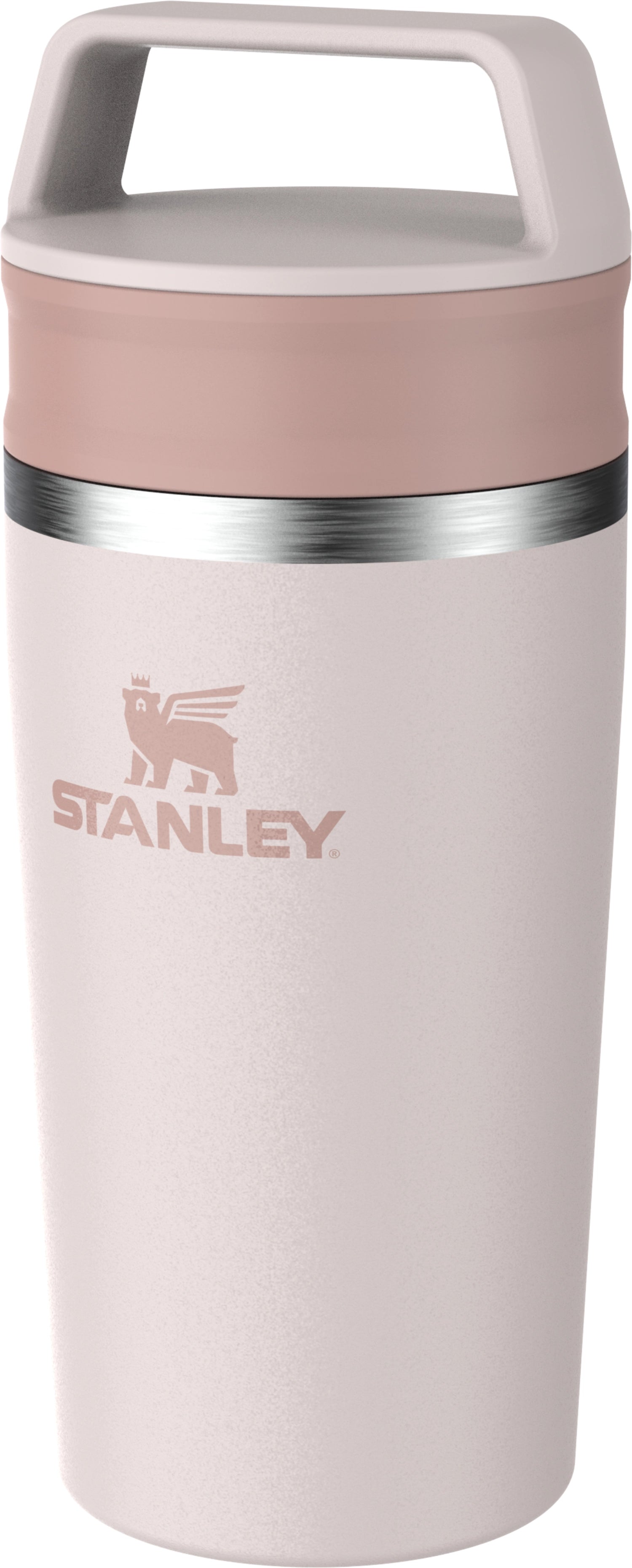 Stylischer und praktischer Café-To-Go Becher in sanftem Rose Quartz, perfekt für Kaffee-Liebhaber auf Reisen. 0.35l von Stanley.