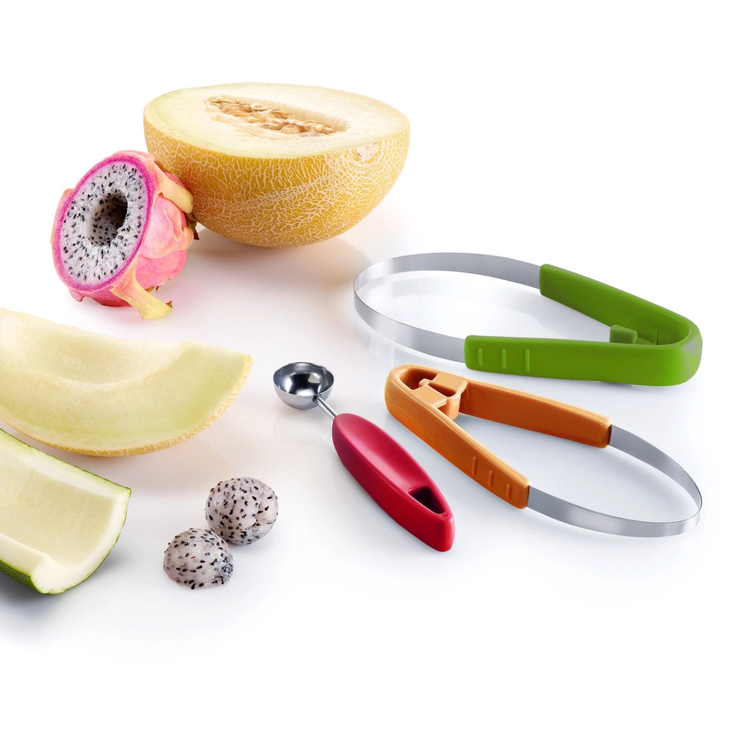 Praktisches 3-teiliges Set von Westmark zum mühelosen Schneiden und Formen von Obst für kreative und gesunde Snacks.