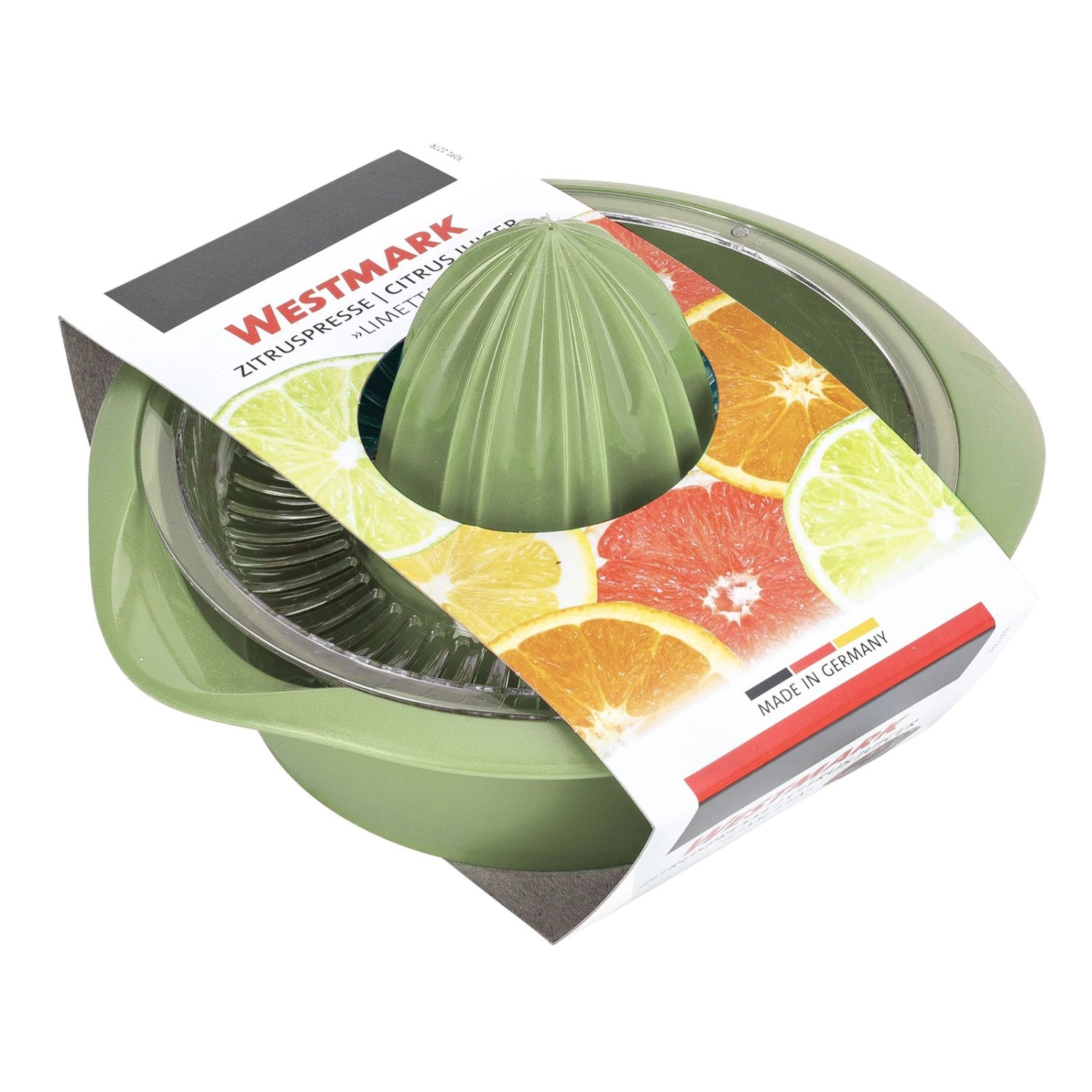 Moderne mintfarbene Zitruspresse von Westmark, perfekt für die Zubereitung erfrischender Zitrussäfte. 0.5l Kapazität für leckere Getränke.