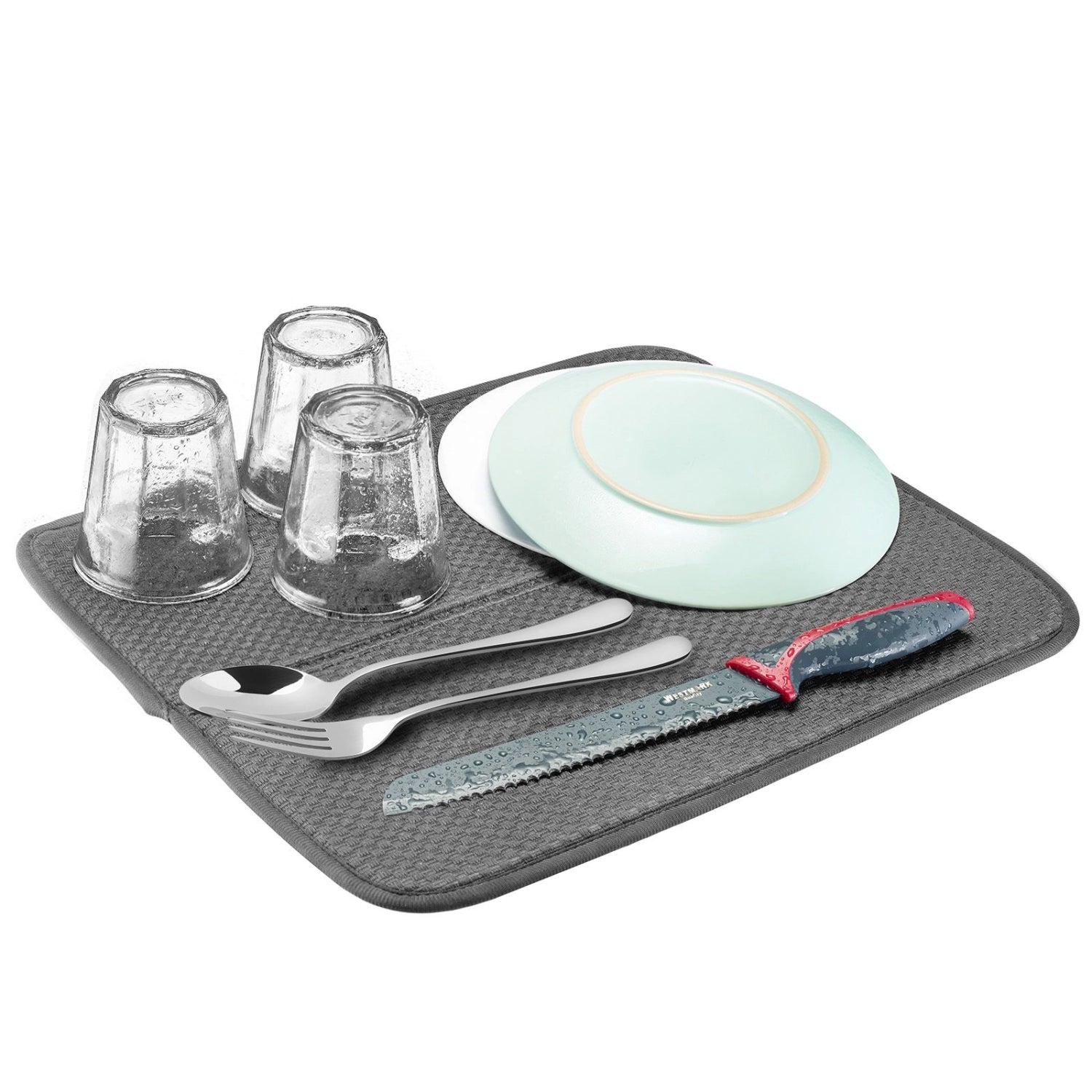 Praktisches 2er Set Abtropfmatten aus hochwertigem Textil in elegantem Silber, ideal für die Küche und Bar, von Westmark.