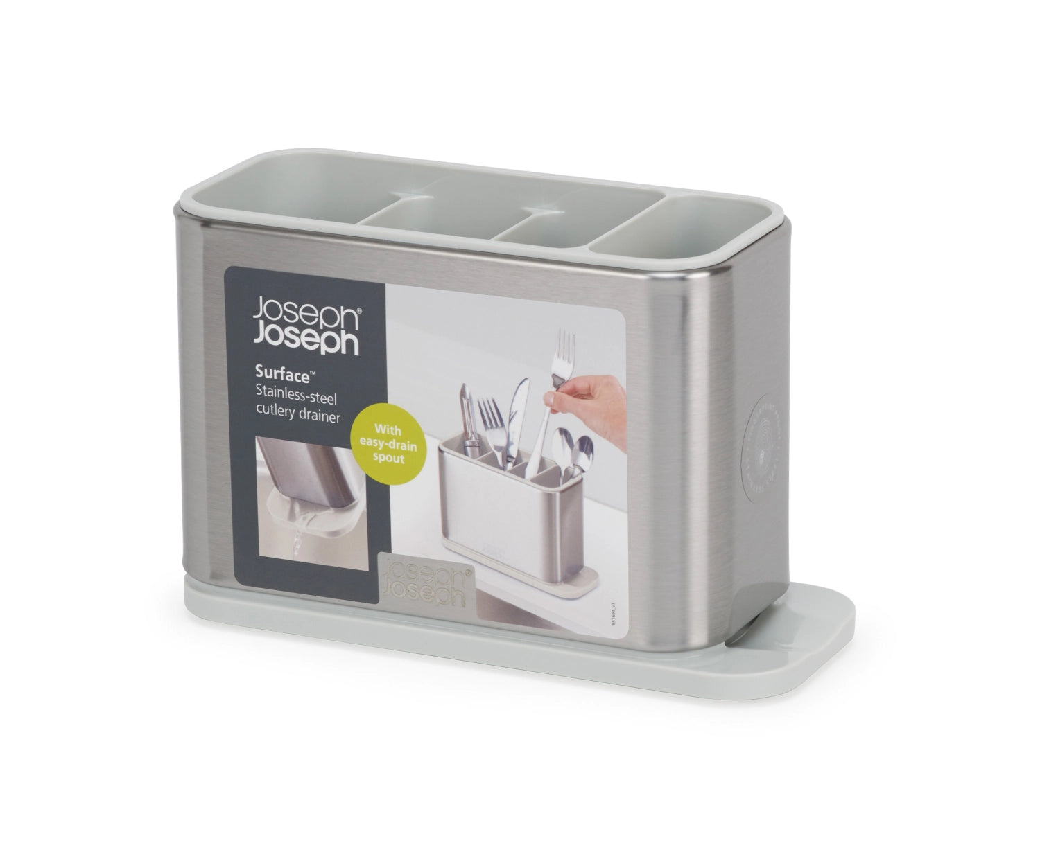 Eleganter Besteckabtropfbehälter aus Edelstahl in Ecru, perfekt für die hygienische und stilvolle Trocknung von Besteck in jeder modernen Küche.