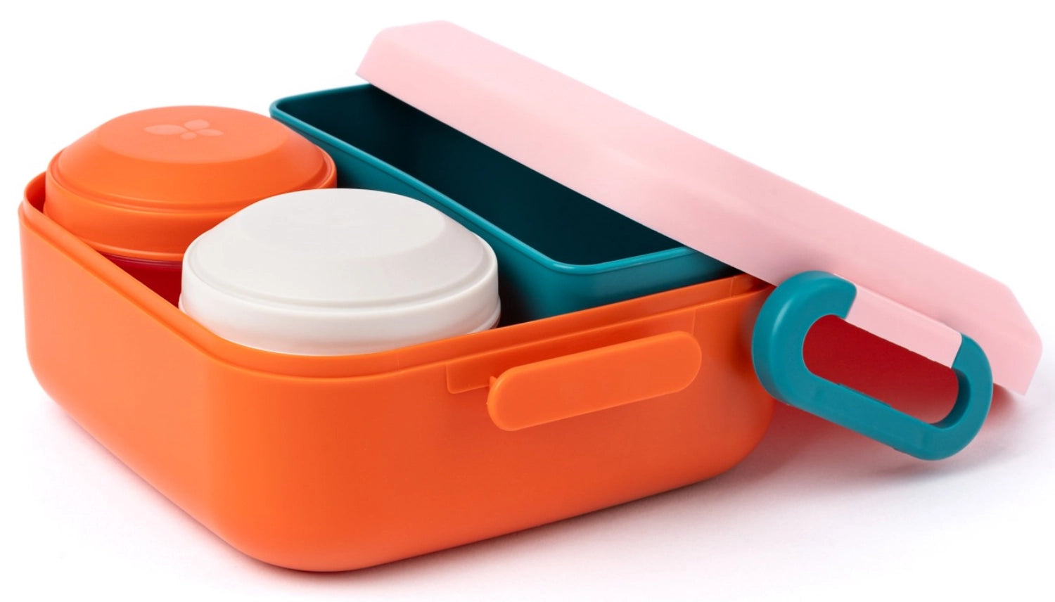 Vibrante Rikko Lunchbox im fröhlichen Poppy Flamingo Muster, ideal für unterwegs, Schule oder Büro, um Snacks und Mahlzeiten sicher zu verstauen.