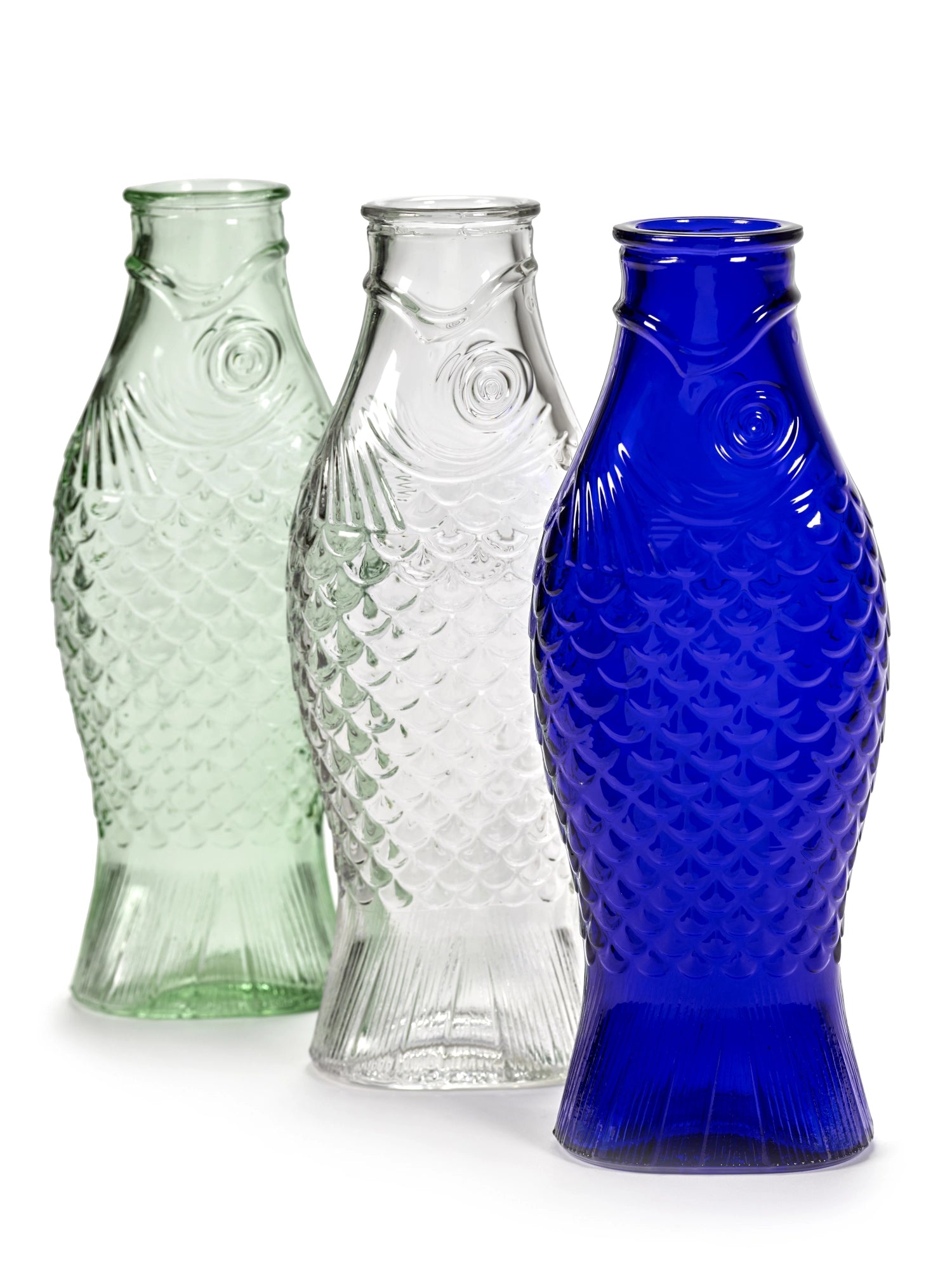 Stilvolle P. Navone Fish&Fish Karaffe in leuchtendem Trans blau, 1 Liter, perfekt für Getränke und als dekoratives Element.