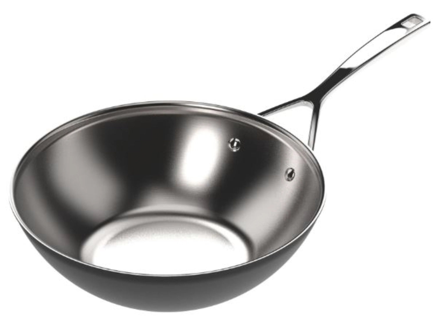 Schwarzer 30 cm Wok von Demeyere, perfekt für asiatische Gerichte, bietet hervorragende Wärmeleitung und modernes Design.