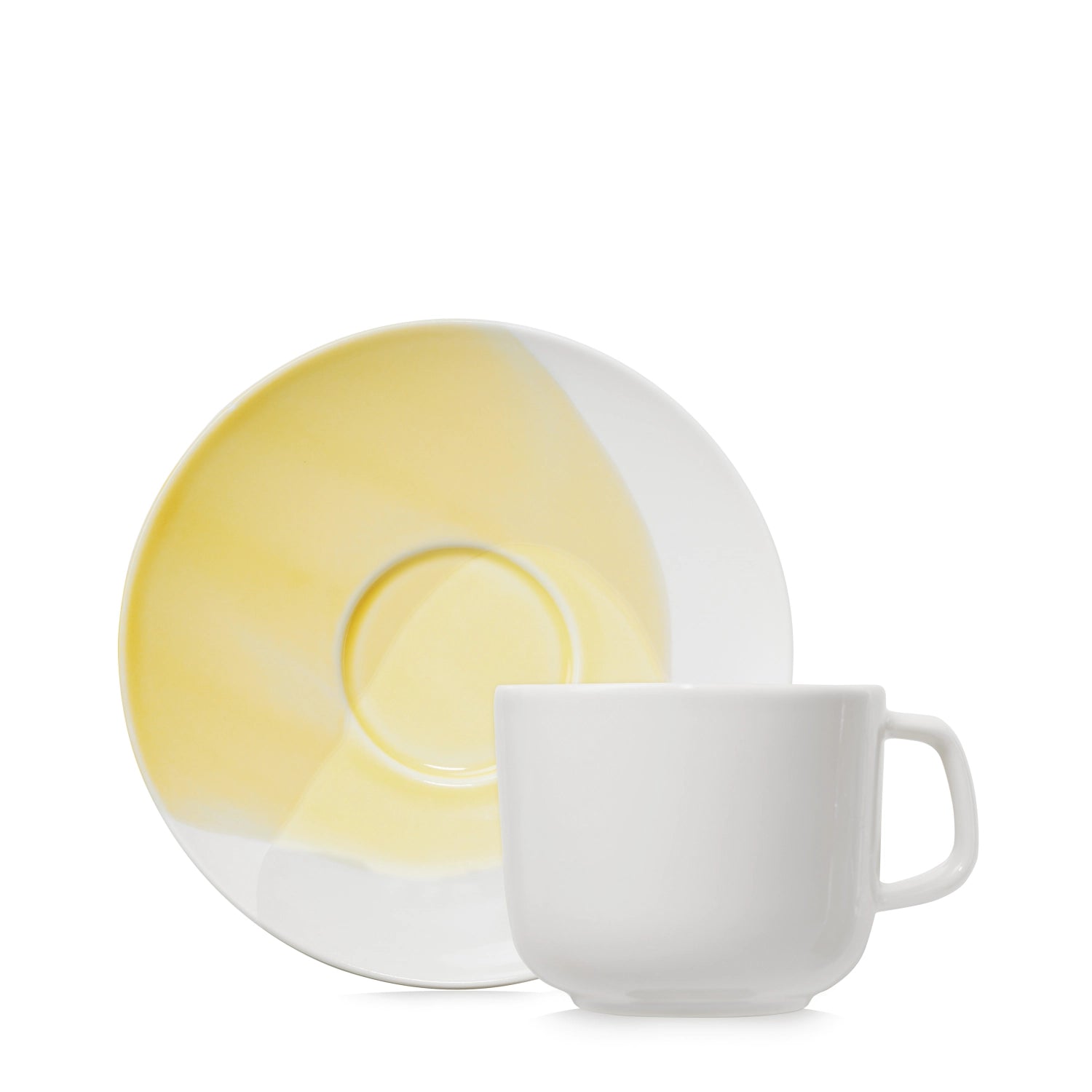 Tasse à thé Confluence avec soucoupe 20cl safran alab. blanc