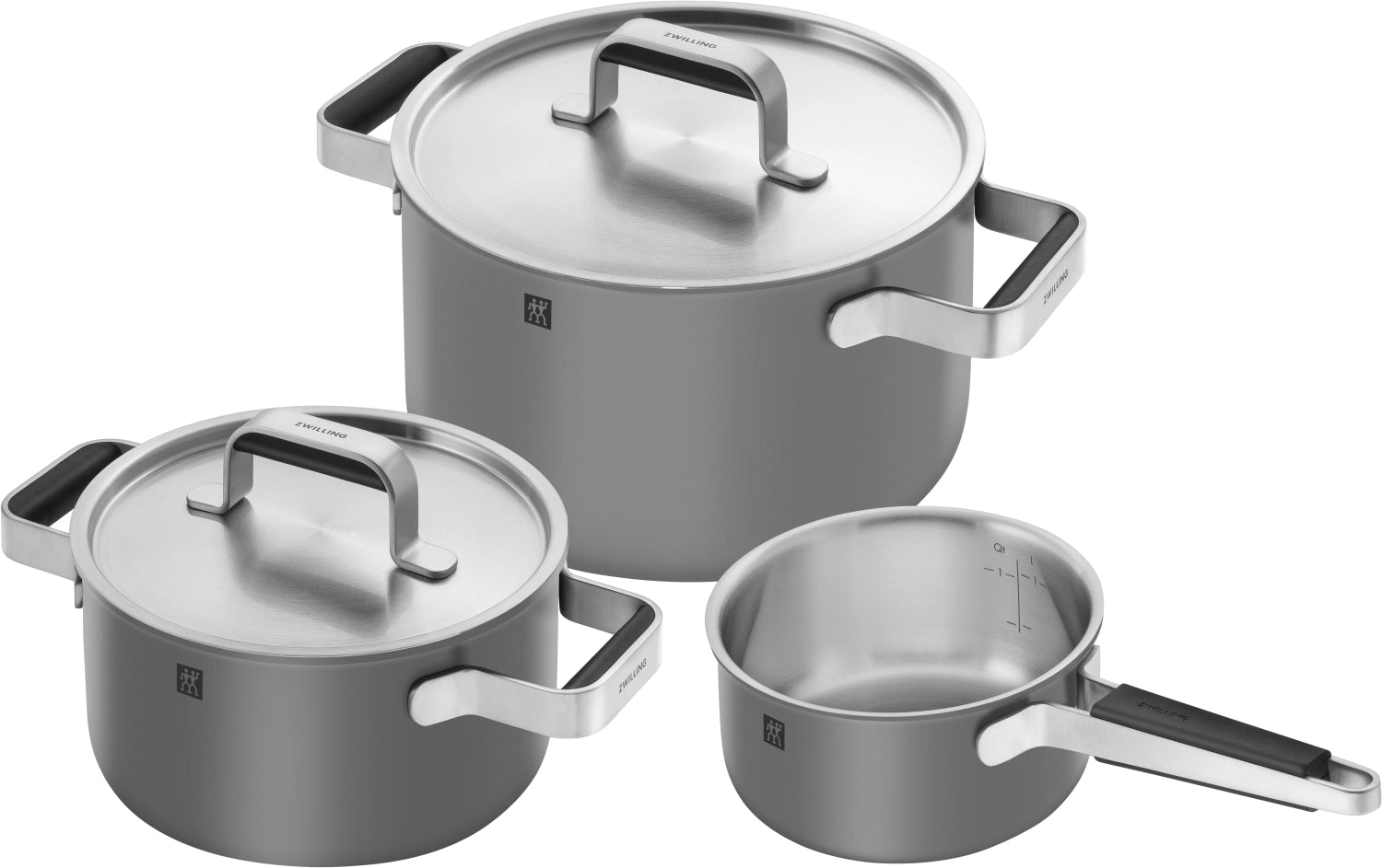 Hochwertiges 3-teiliges Kochgeschirrset in Grau von Zwilling, ideal für vielseitige Kochtechniken und stilvolle Kücheneinrichtungen.