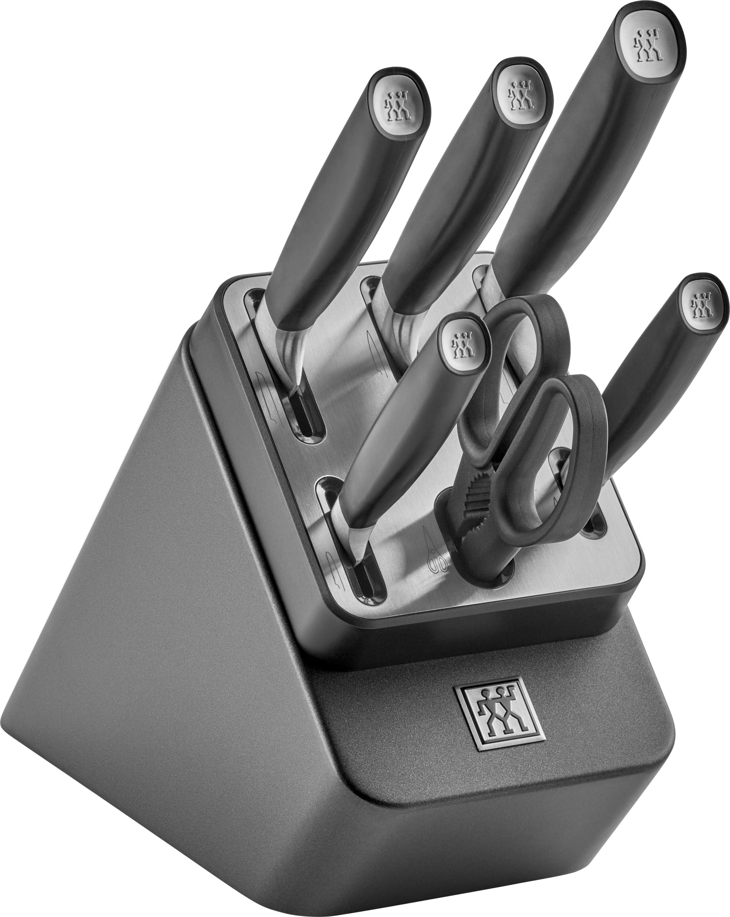 Eleganter 7tlg. All Star Selbstschärfender Messerblock in Silber von Zwilling, ideal für jede moderne Küche und optimale Schneidwerkzeuge.
