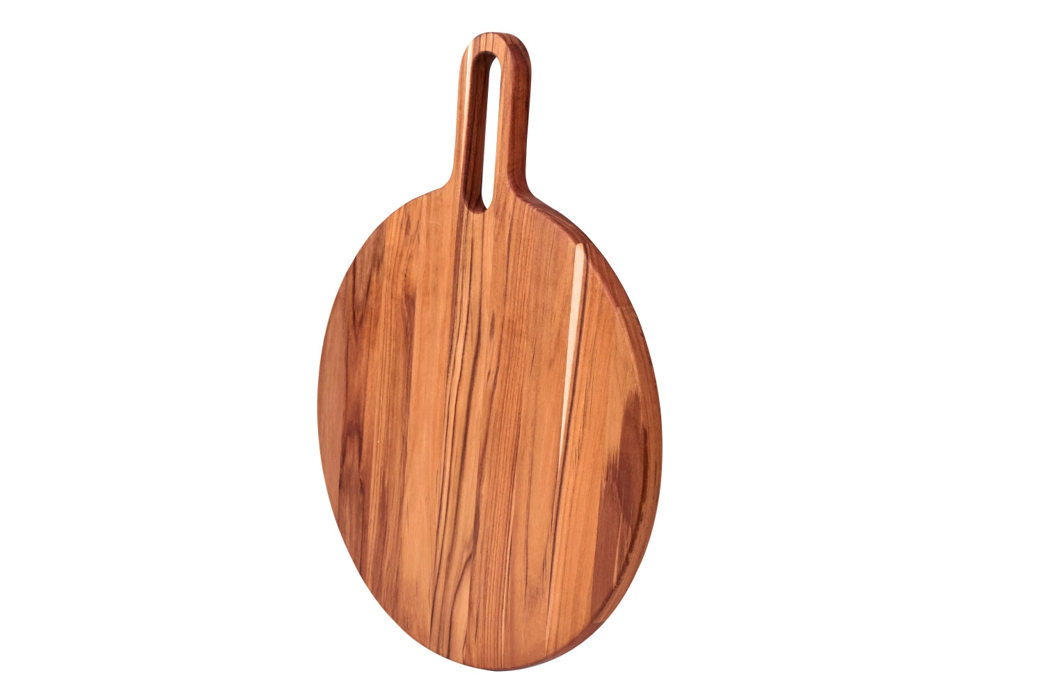 Elegantes rundes Servierbrett aus Teakholz, 51 cm Durchmesser, perfekt für ansprechende Präsentationen und besondere Anlässe.