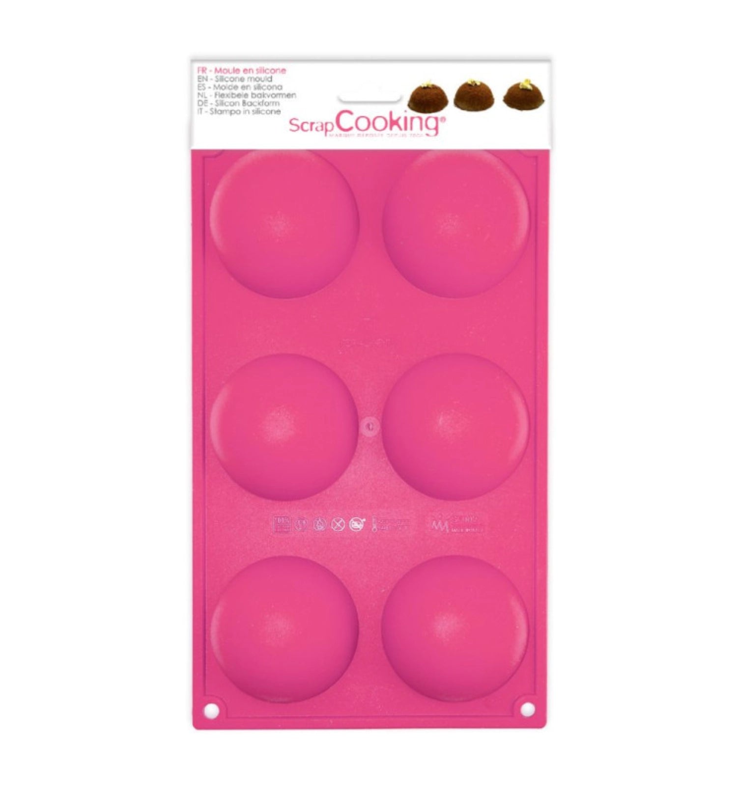Praktische 6er Silikonbackform für Halbkugeln von Scrap Cooking, perfekt für vielseitige Backprojekte und kreative Desserts.