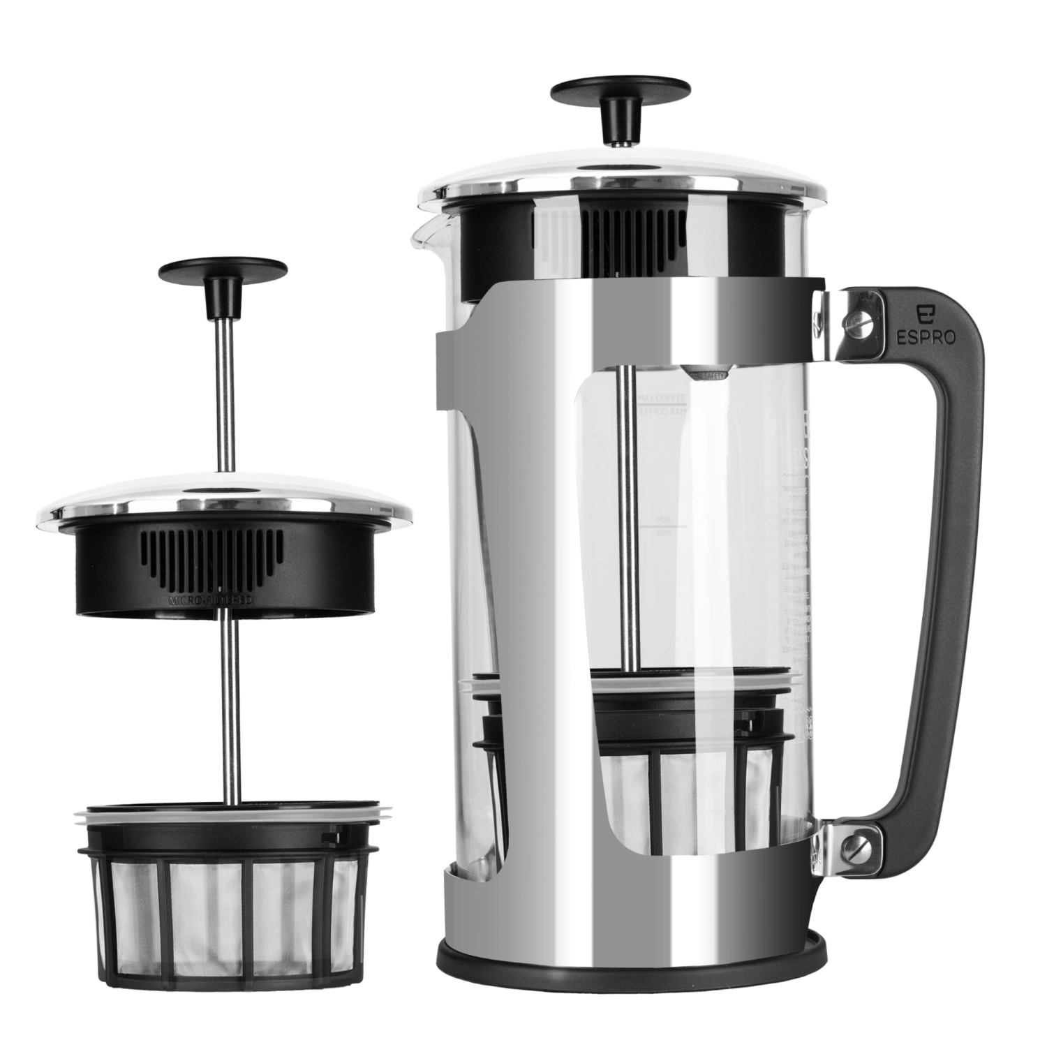 Moderne French Press P5 aus glänzendem Kunststoff, 946ml, ideal für die Zubereitung von köstlichem Kaffee mit vollem Aroma.