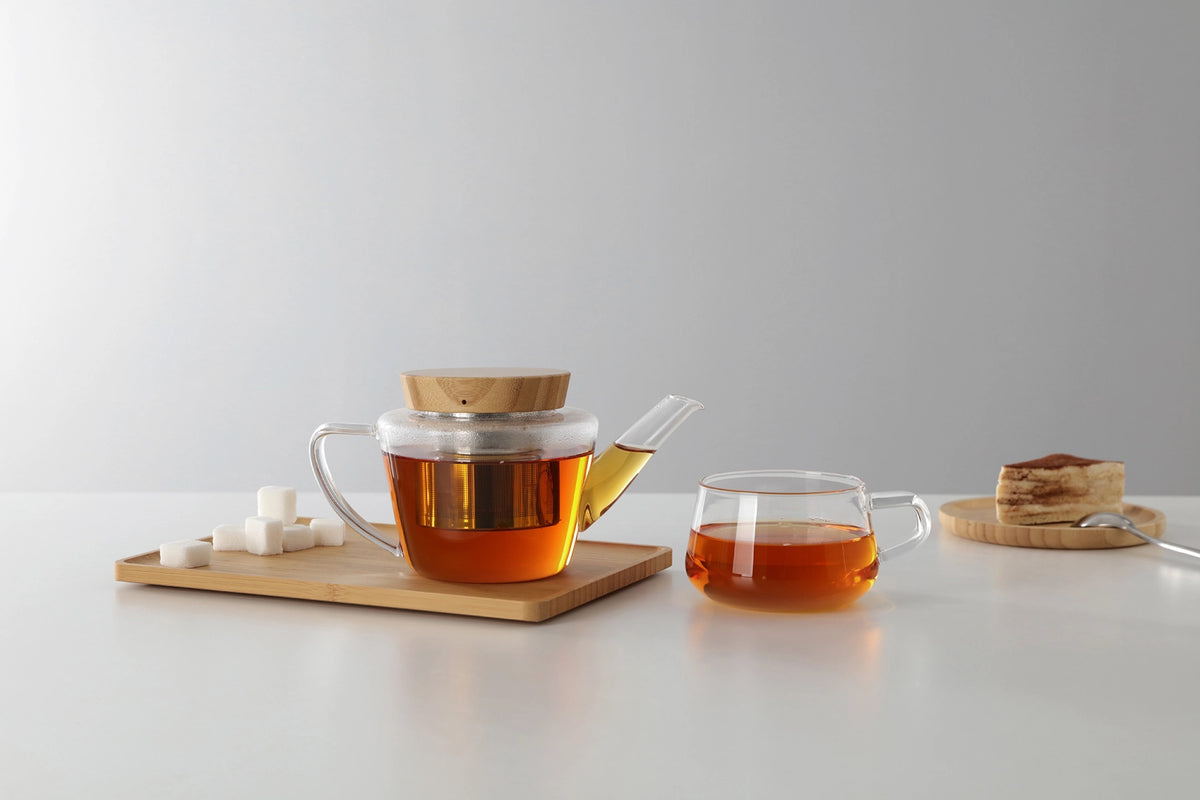 Infusion Teekrug mit Holzdeckel 0.5l Borosilikat in Weiss präsentiert im Onlineshop von KAQTU Design AG. Krug ist von Viva