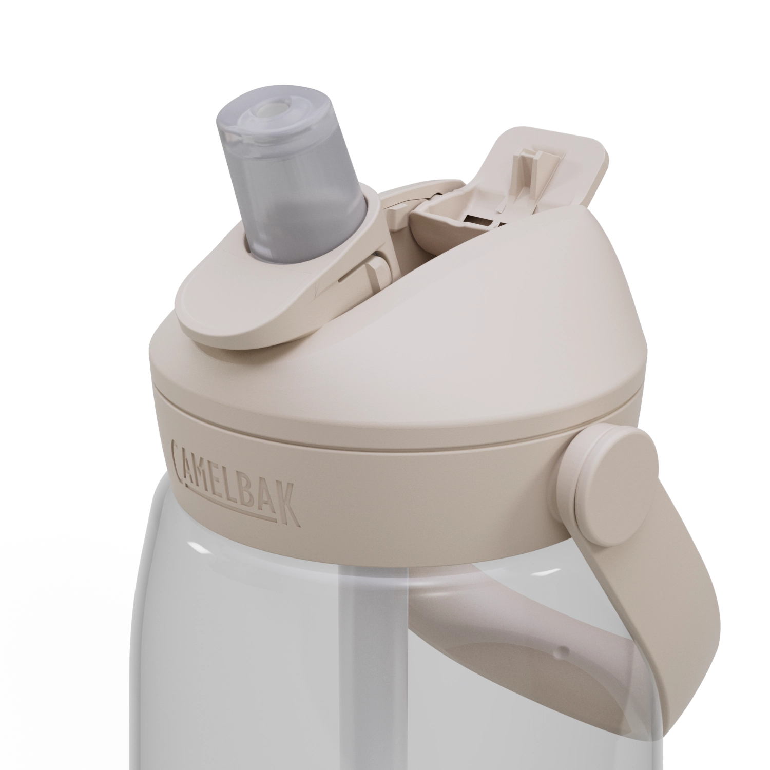 Camelbak Thrive Flip Straw 1.0l Trinkflasche in transparentem Design, perfekt für aktive Lebensstile, mit innovativem Flip-Deckel für müheloses Trinken.