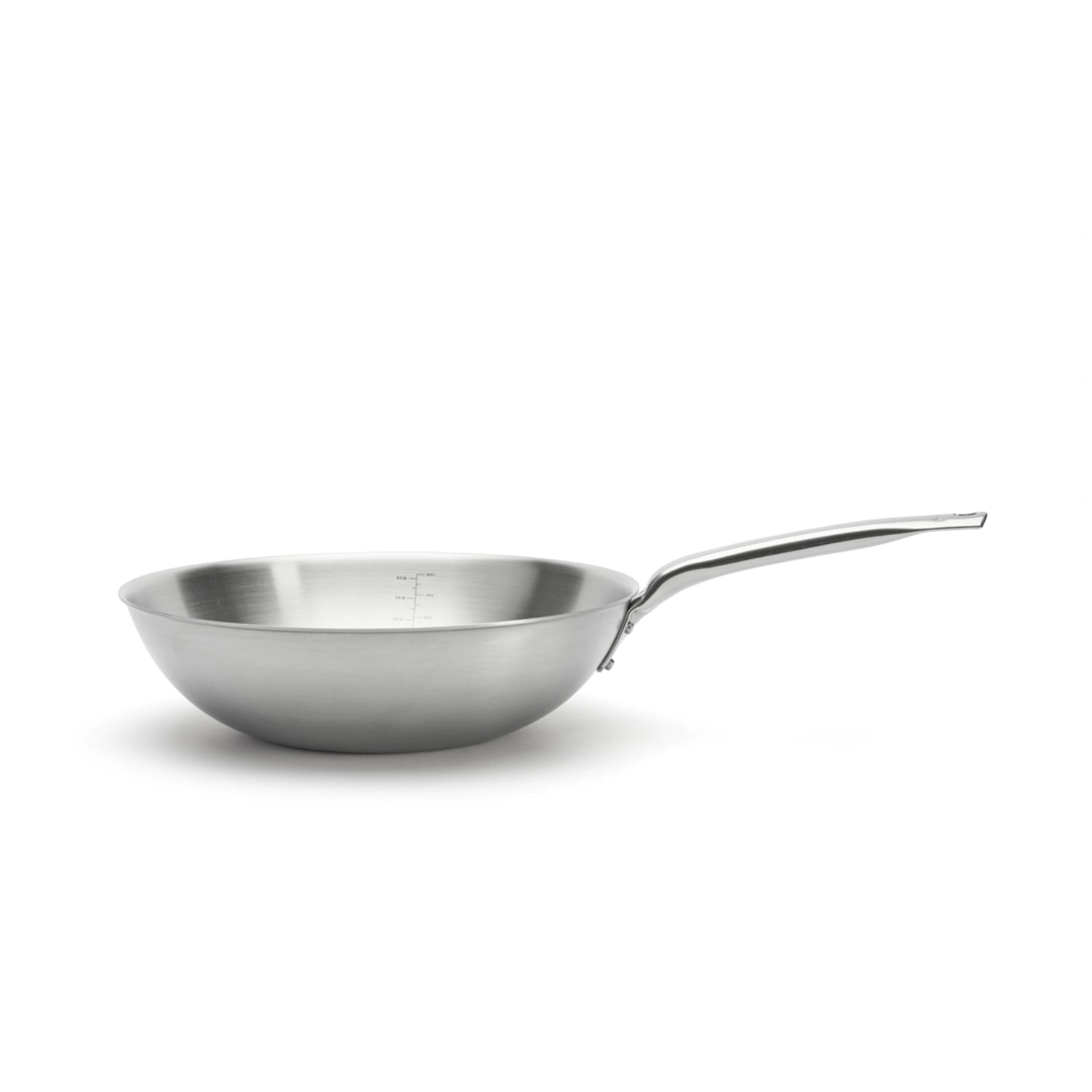 Hochwertiger 28 cm Wok Alchimy von de Buyer, ideal für gesundes Kochen, mit exzellenter Wärmeverteilung und ansprechendem Aussehen.