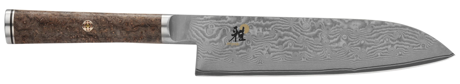 Hochwertiges 14 cm Santoku-Messer von Miyabi, gefertigt aus 5000 MCD Damaststahl, perfekt für vielseitige Küchenanwendungen und präzises Schneiden.