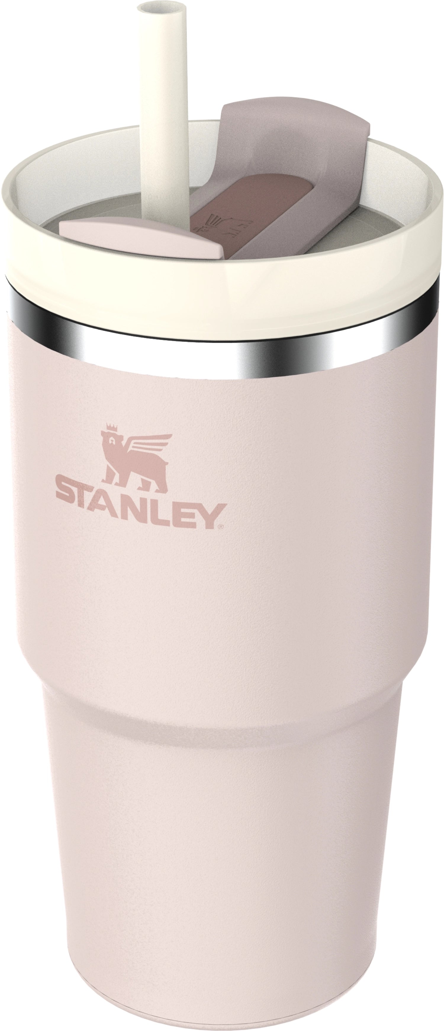 Stylische Stanley Trinkflasche Quencher FlowState 0.6l in zartem Roséquarz, ideal für unterwegs und umweltfreundlich.