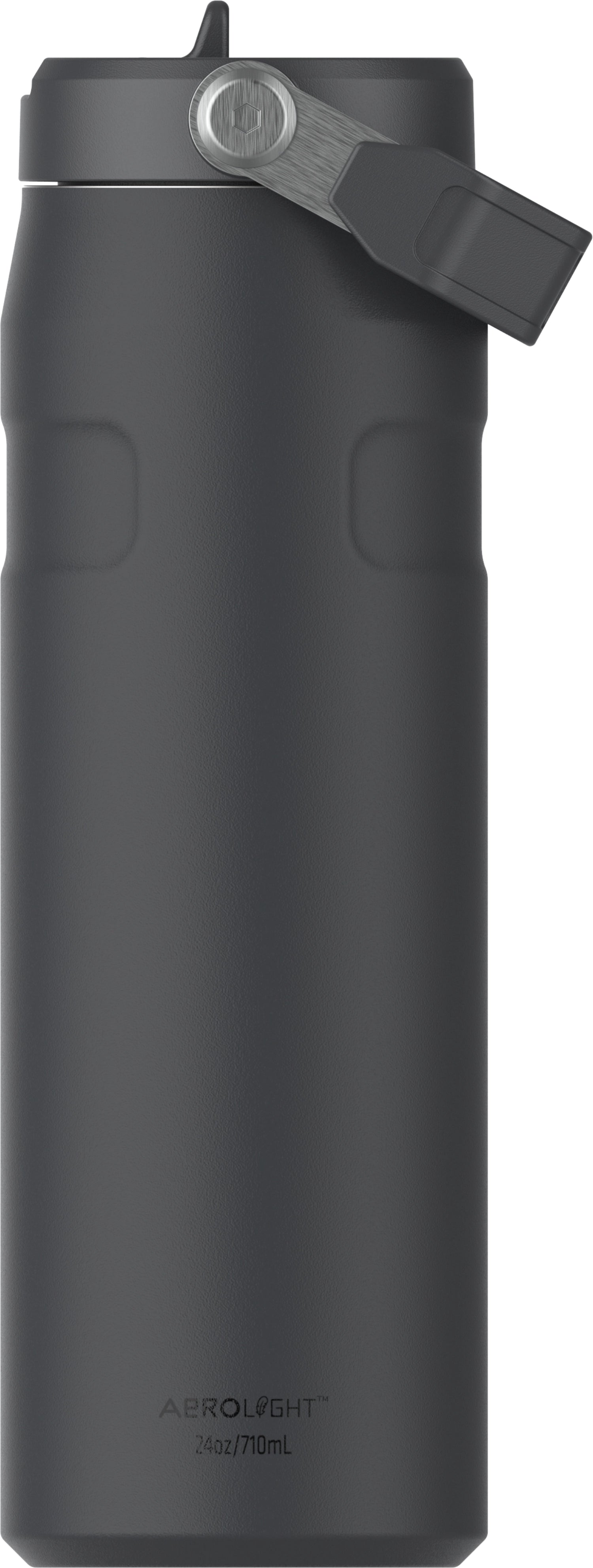 Moderne Stanley Trinkflasche IceFlow in elegantem Schwarz, 0.7l, ausgestattet mit einem praktischen Flip-Strohhalm für müheloses Trinken unterwegs.