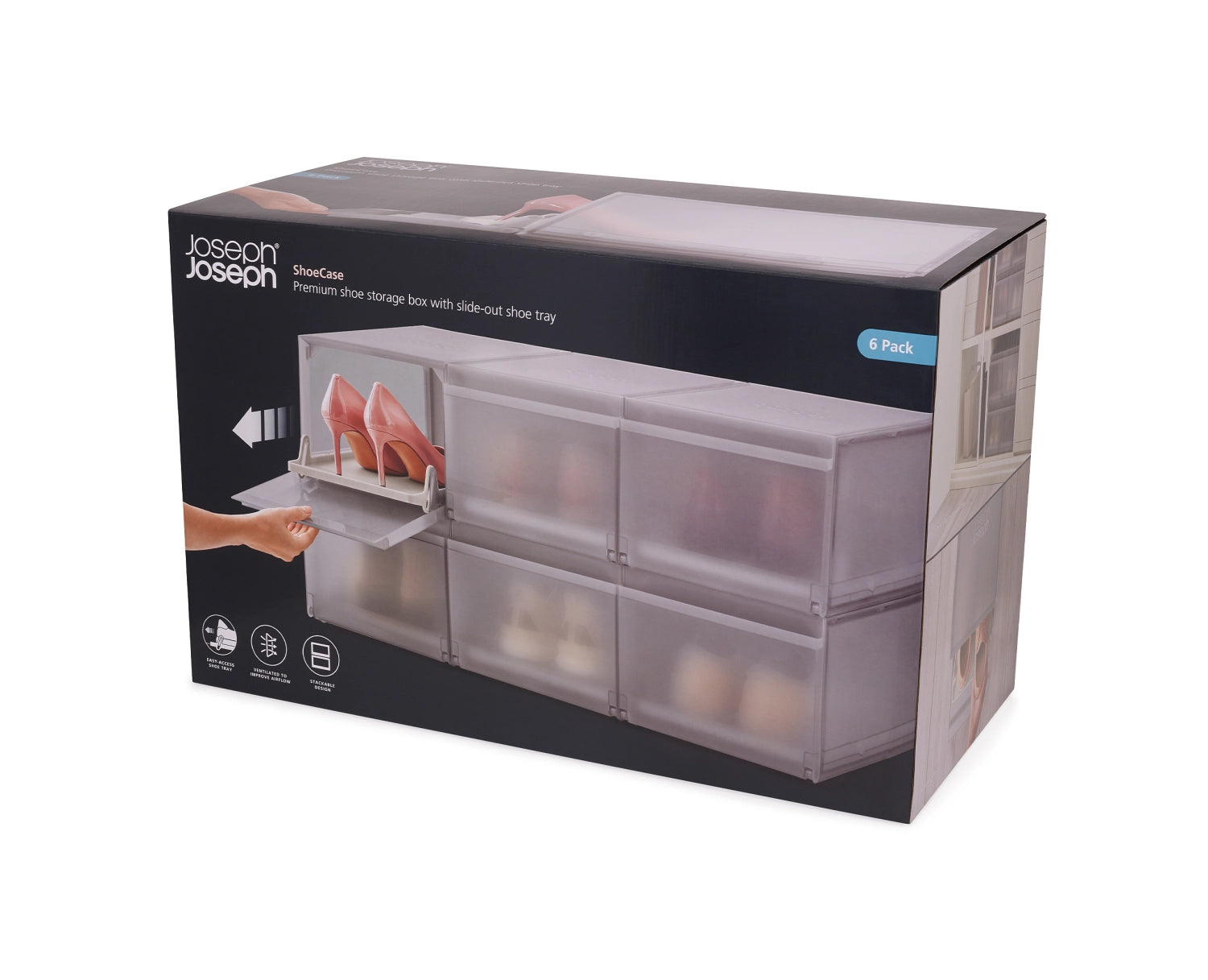 Praktisches 6er Set Schuhschrank in Grau von Joseph Joseph, ideal für die stilvolle und kompakte Organisation Ihrer Schuhsammlung.