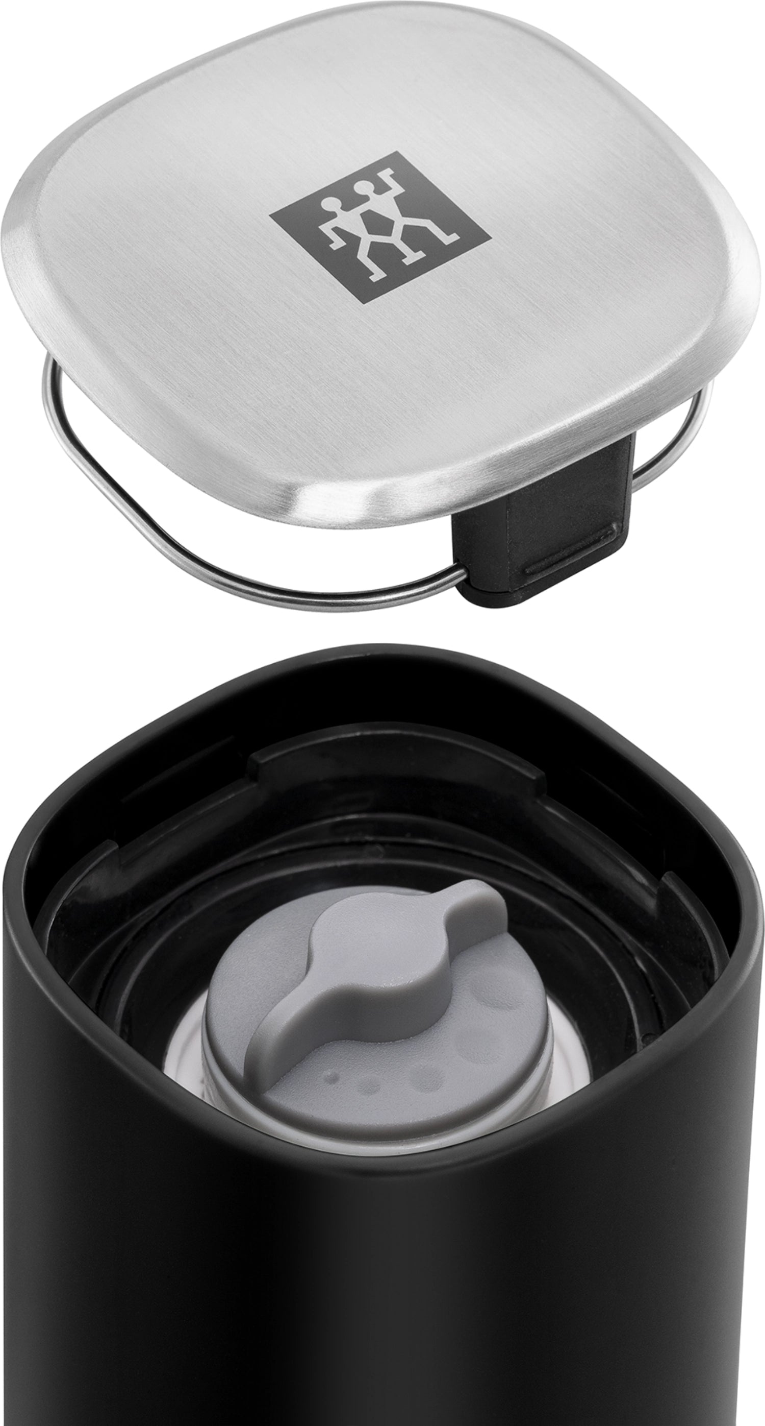Schwarze 19 cm Gewürzmühle von Zwilling, ideal für präzises Mahlen und geschmackvolle Akzente in der Küche.