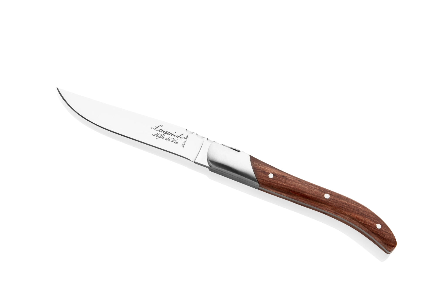 Hochwertiges Steakmesser der Laguiole Luxury Line mit edlem Pakka-Rosenholzgriff, perfekt für feine Steaks und festliche Anlässe.
