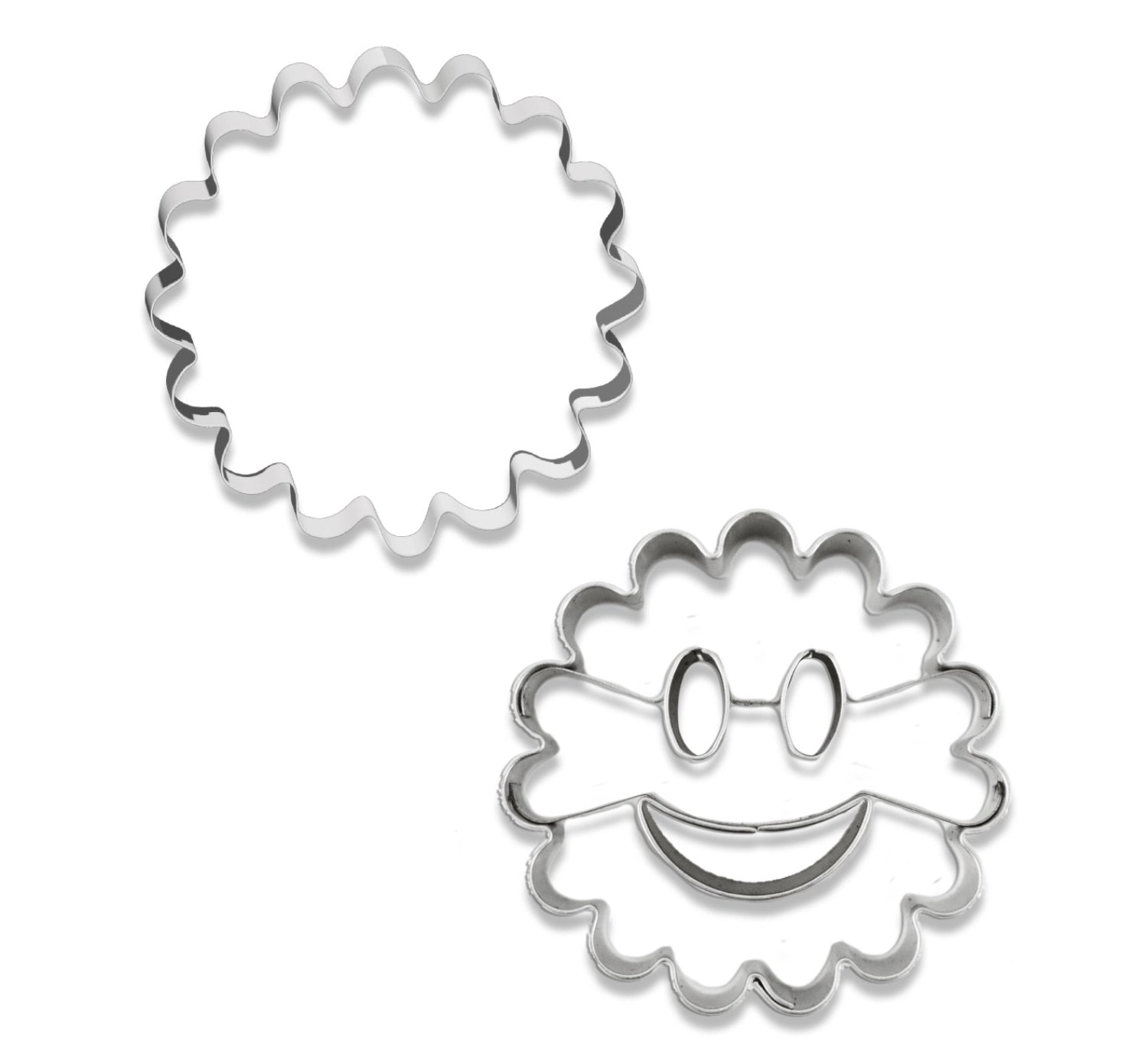Zwei Ausstecher für Spitzbuben im Smile-Design, ideal für kreative Backprojekte und das Verzieren von Plätzchen.