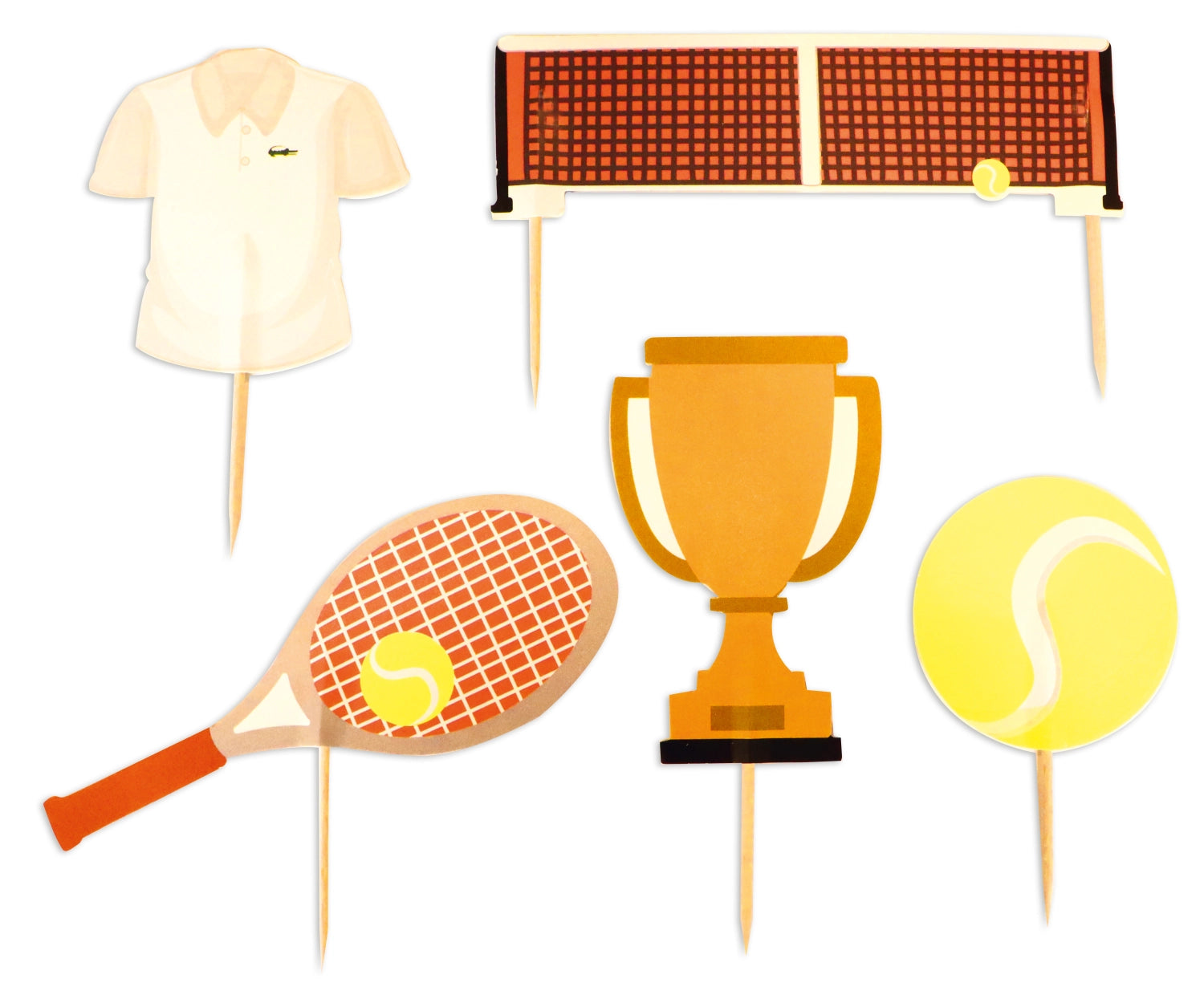 Fünf kreative Papiermotive mit Tennis-Thema, ideal zur Dekoration von Kuchen für Sportliebhaber und besondere Anlässe.