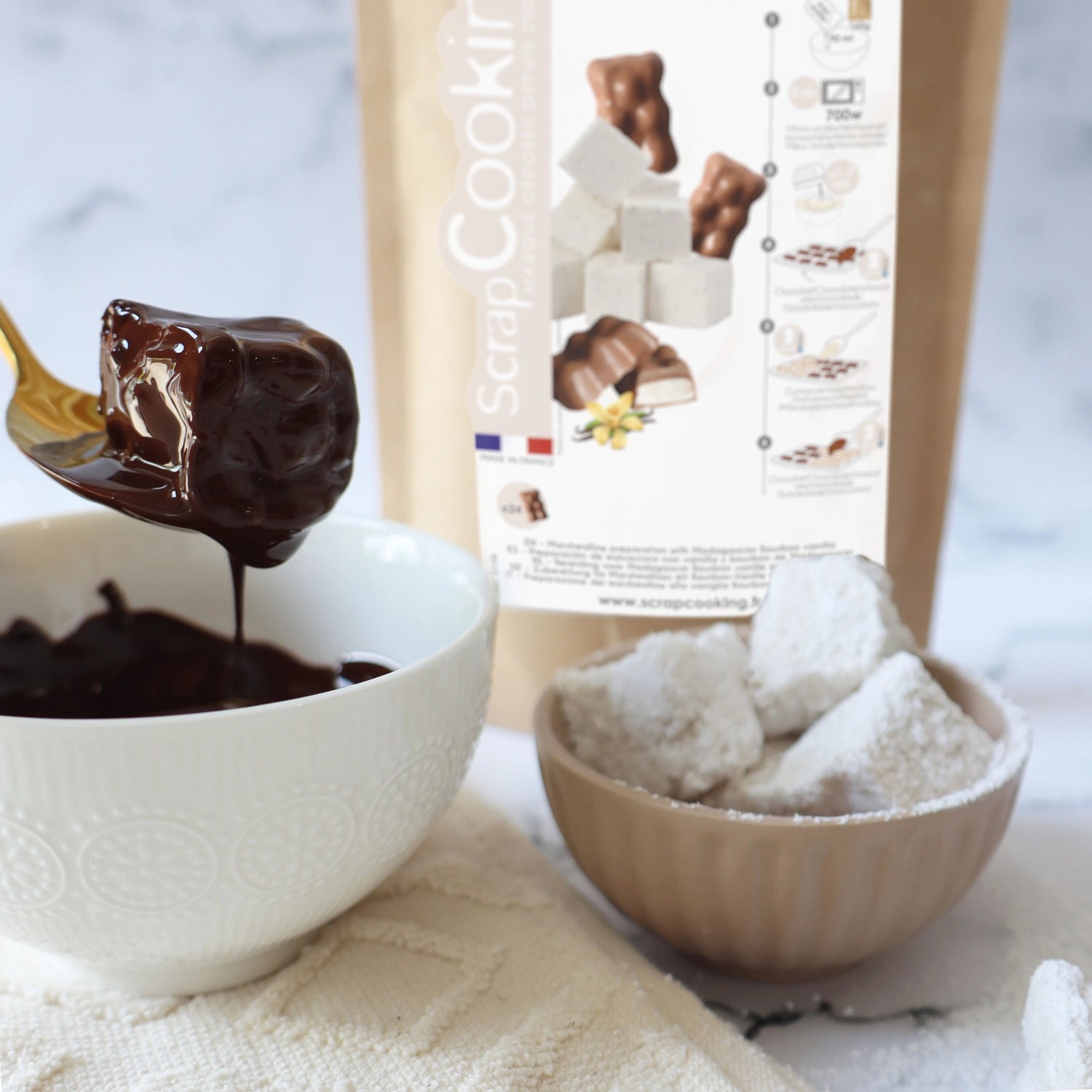 Fertigmischung für zarte Vanille-Marshmallows, 160g, ideal zum Verfeinern von Desserts und für kreative Backprojekte von Scrap Cooking.