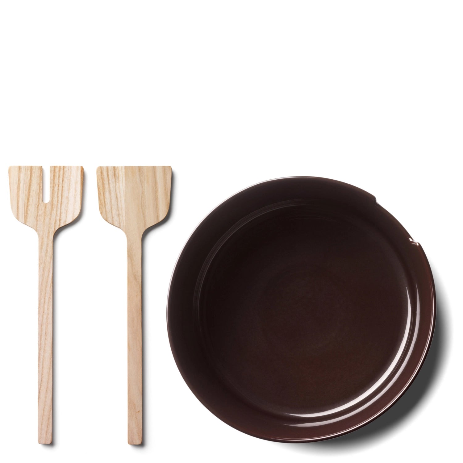 Elegante 26 cm Salatschale von LSA, kombiniert mit stilvollem Eschenbesteck in Mocha, perfekt für stilvolle Tischdekorationen.