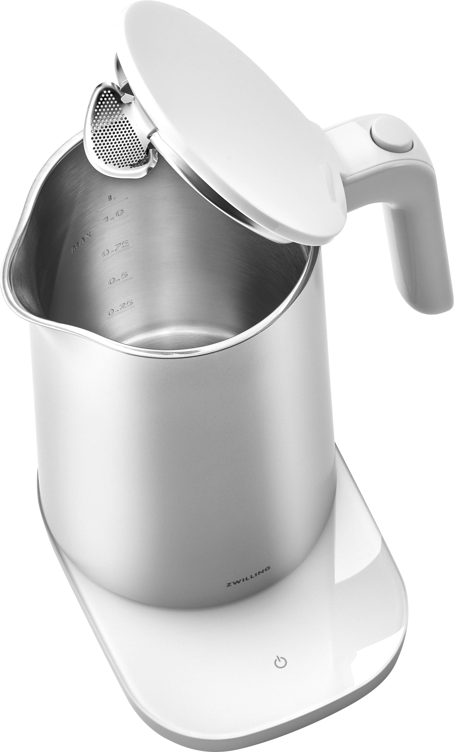 Stylischer Wasserkocher PRO von Zwilling in Silber, 1 Liter, perfekt für effizientes Kochen und modernes Küchendesign.