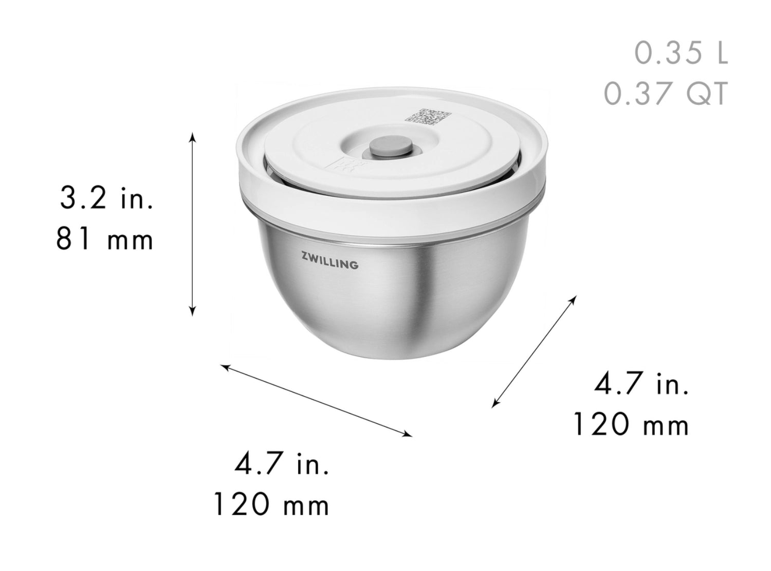 Elegante Vakuumschüssel aus Edelstahl von Zwilling, ideal für die Aufbewahrung von Lebensmitteln, hält Frische und Geschmack länger.