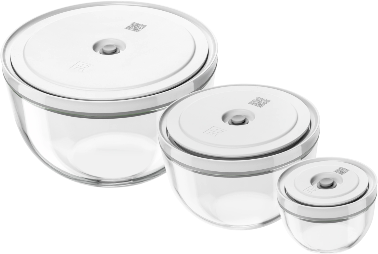 Praktisches 6-teiliges Vakuumschüssel-Set aus Glas von Zwilling, perfekt für die schonende Aufbewahrung und Frischhaltung von Lebensmitteln.