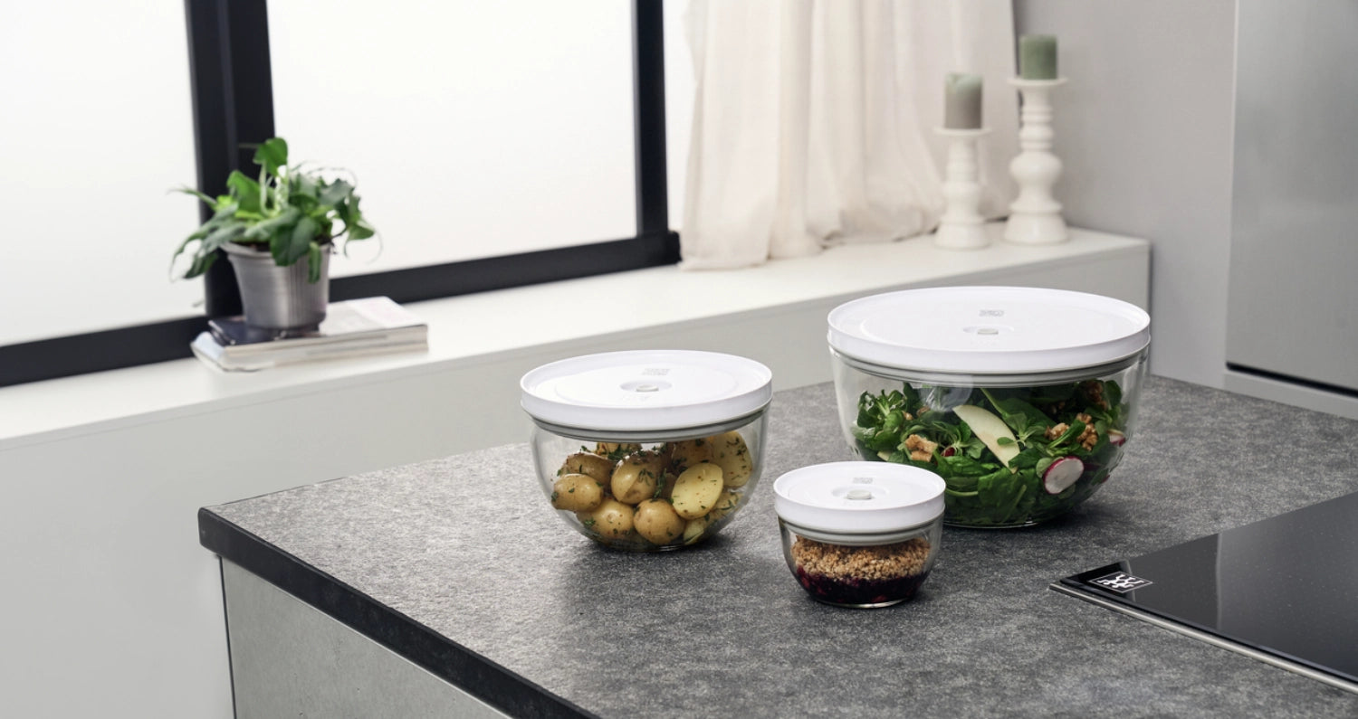 Praktisches 6-teiliges Set aus Glas von Zwilling für vakuumierte Aufbewahrung, sorgt für optimale Frische und Geschmackserhaltung von Lebensmitteln.